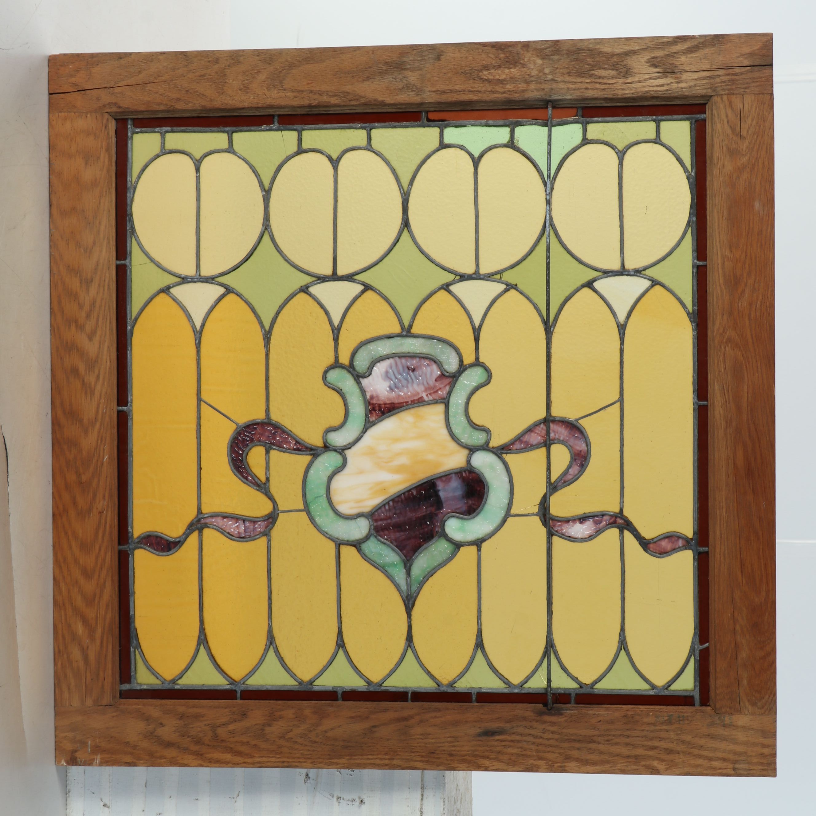 Shield Pattern Stained Glass Window Panel
