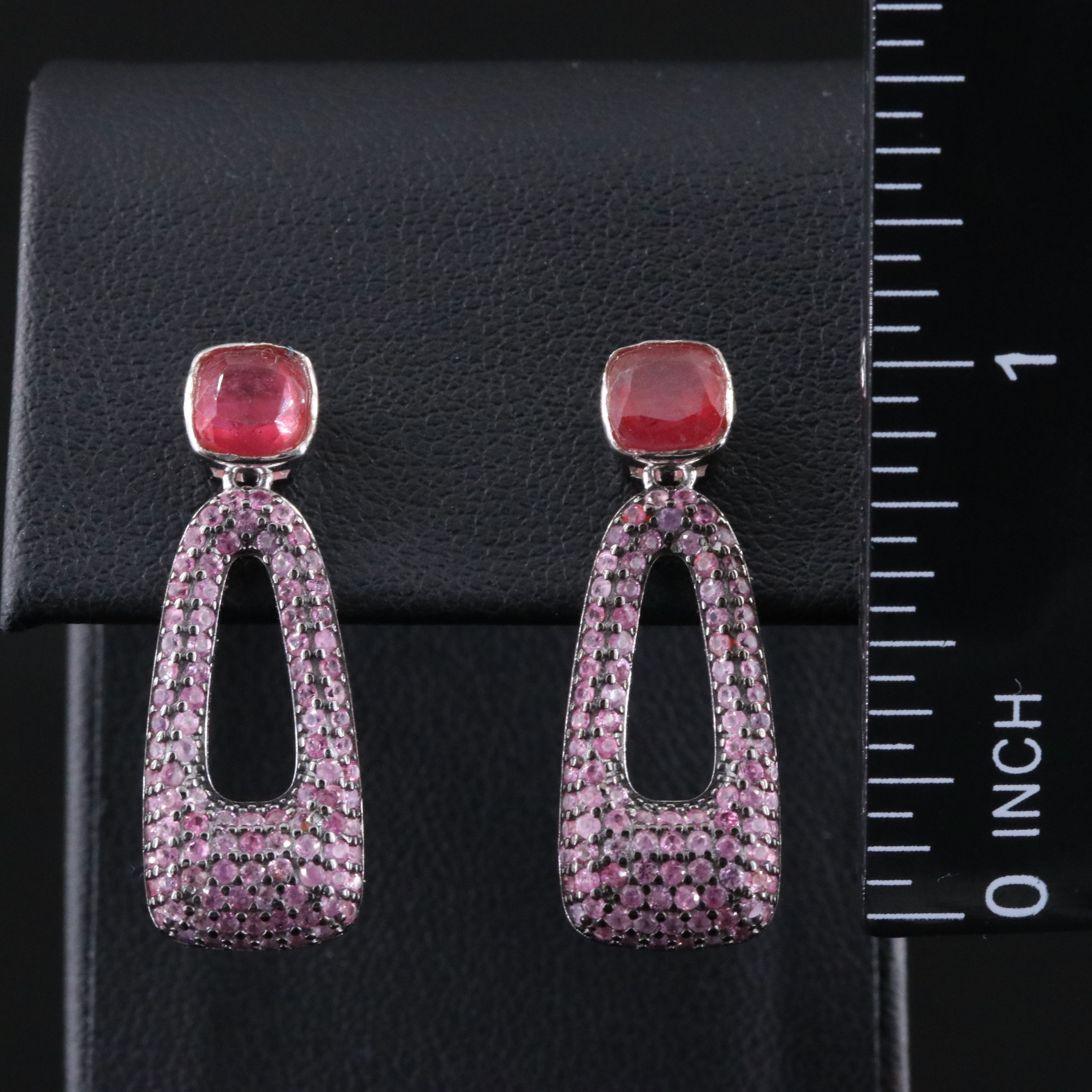 Sterling Pavé Pink Sapphire and Filled Corundum Drop Earrings