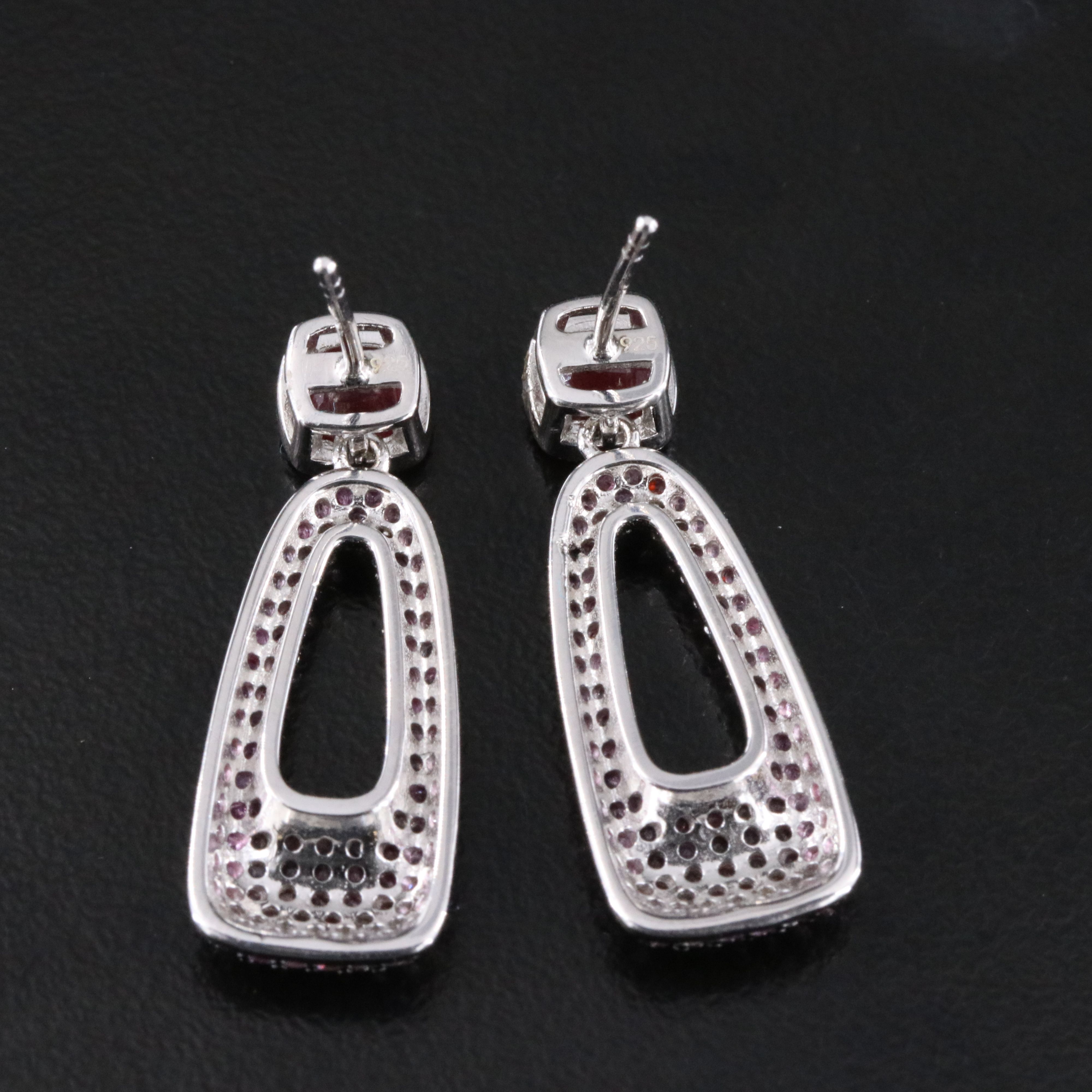 Sterling Pavé Pink Sapphire and Filled Corundum Drop Earrings