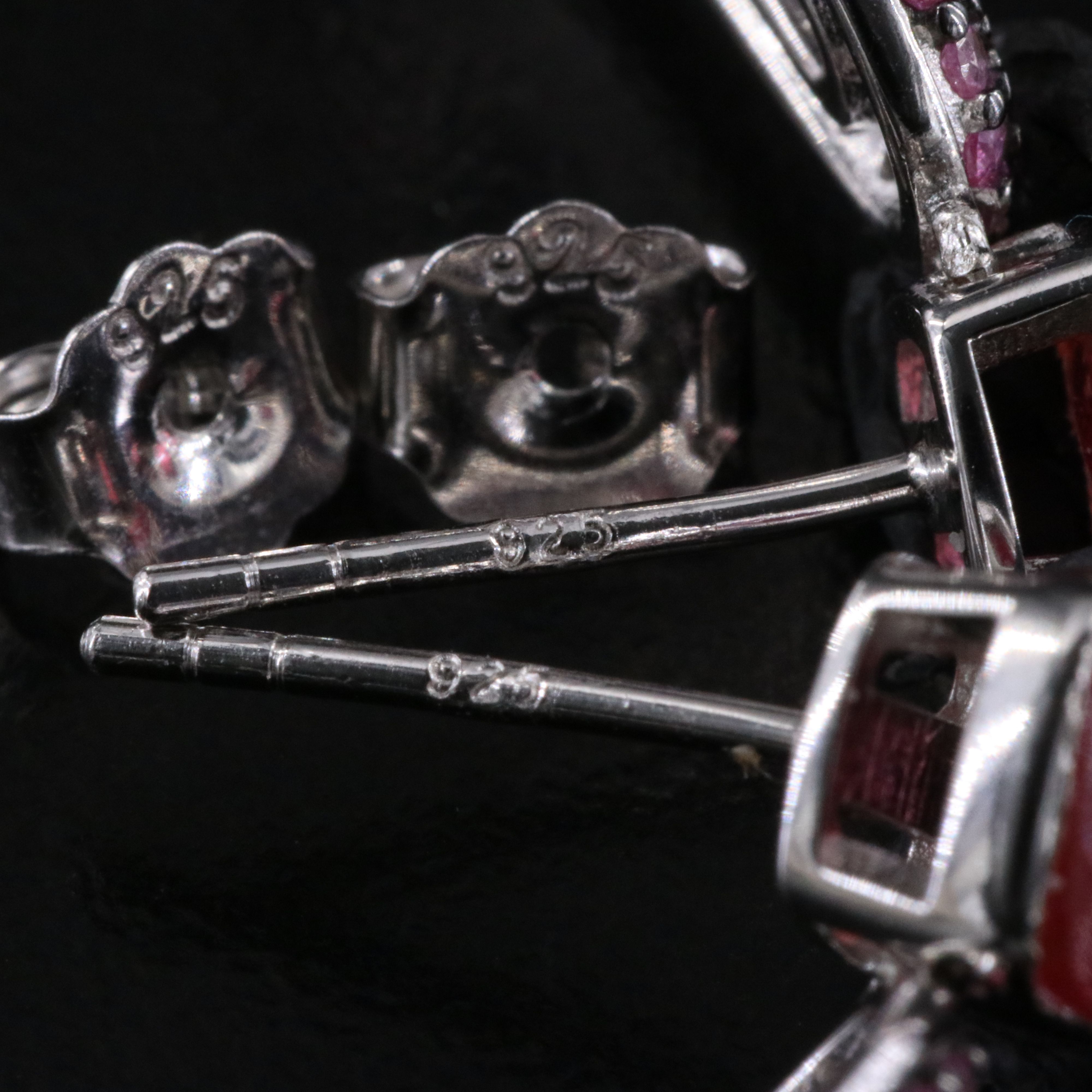 Sterling Pavé Pink Sapphire and Filled Corundum Drop Earrings