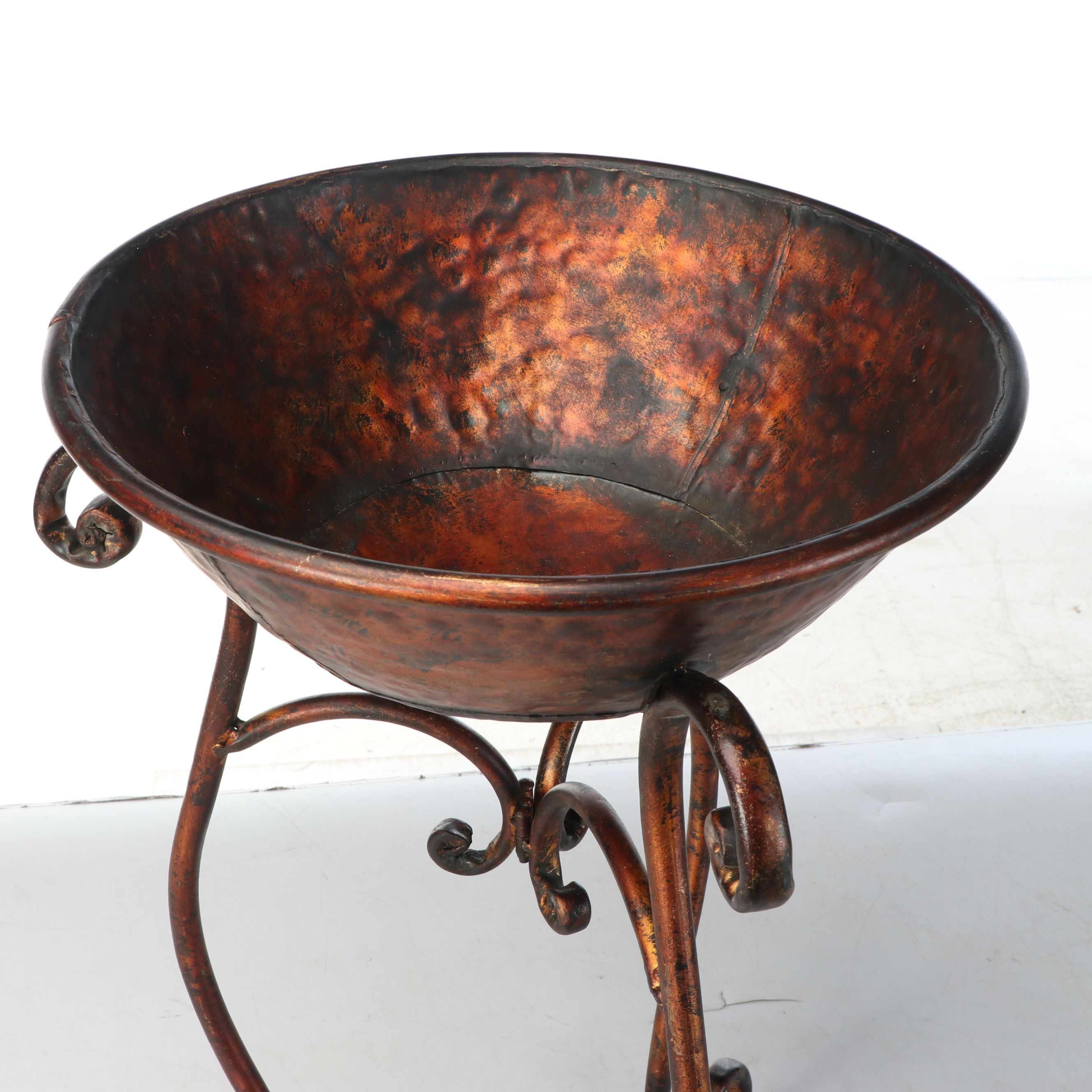 Hammered Metal Planter with Scrolled Base