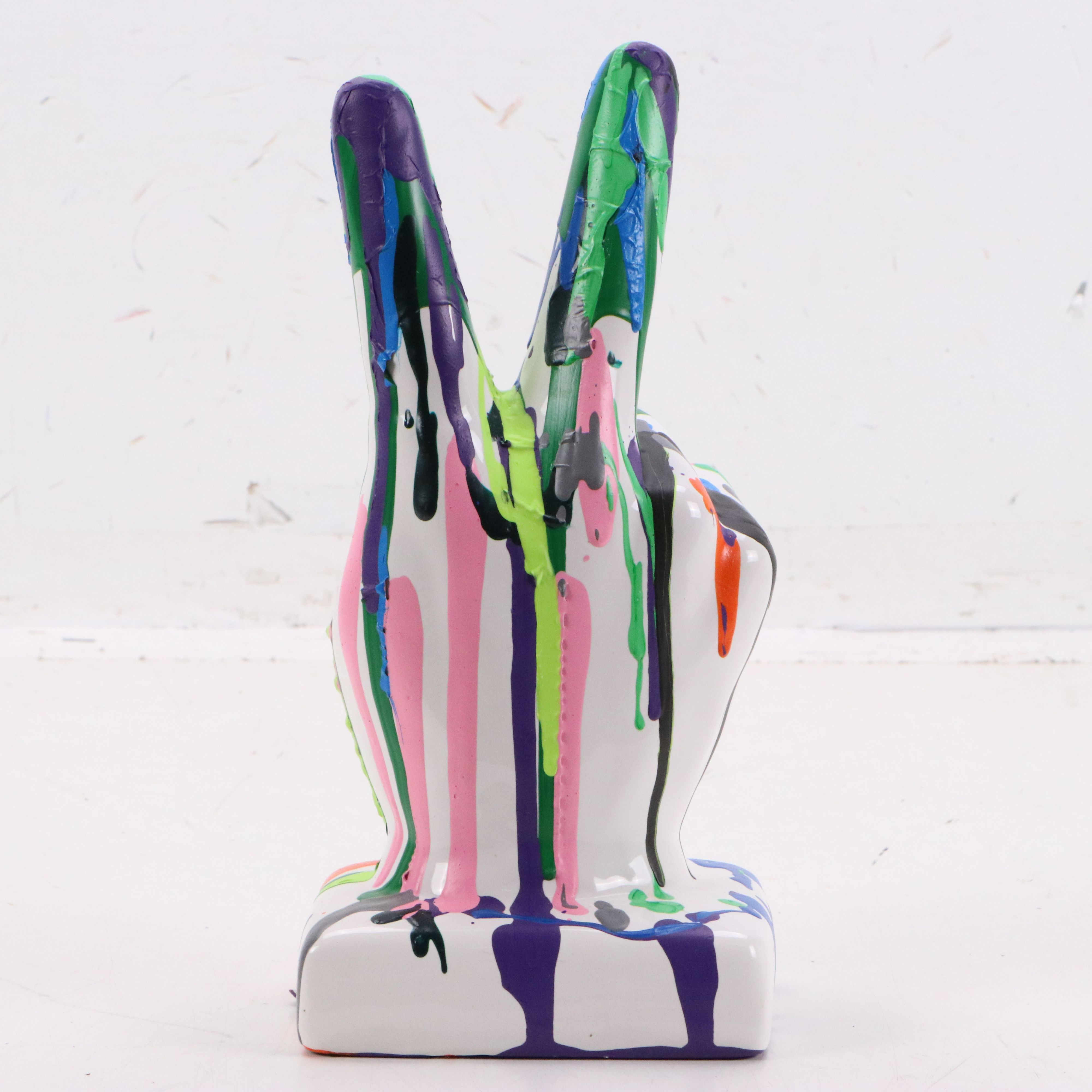 Pair of Ceramic Graffiti Peace Hand Sculpture, 21st Century