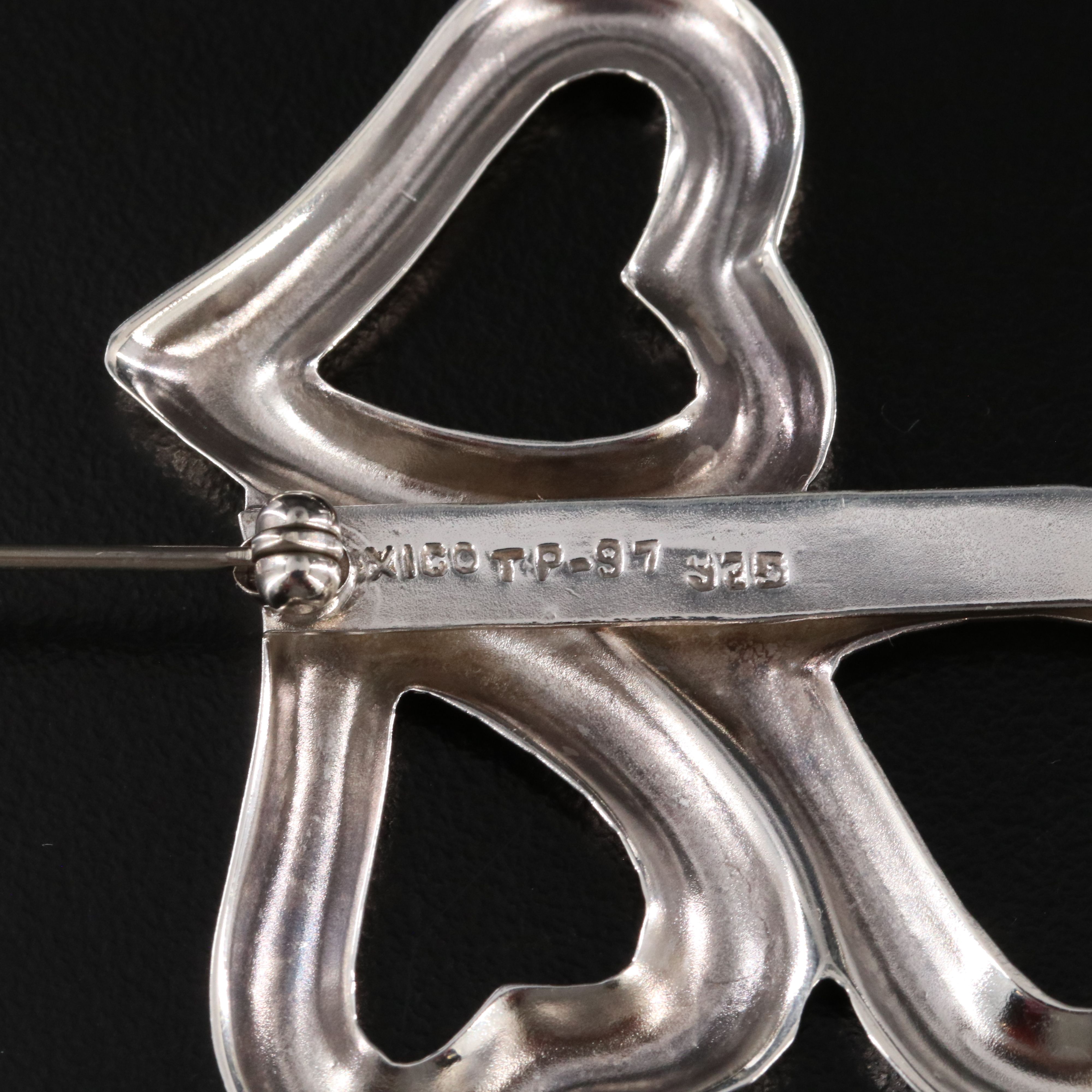 Mexican Sterling Triple Heart Brooch