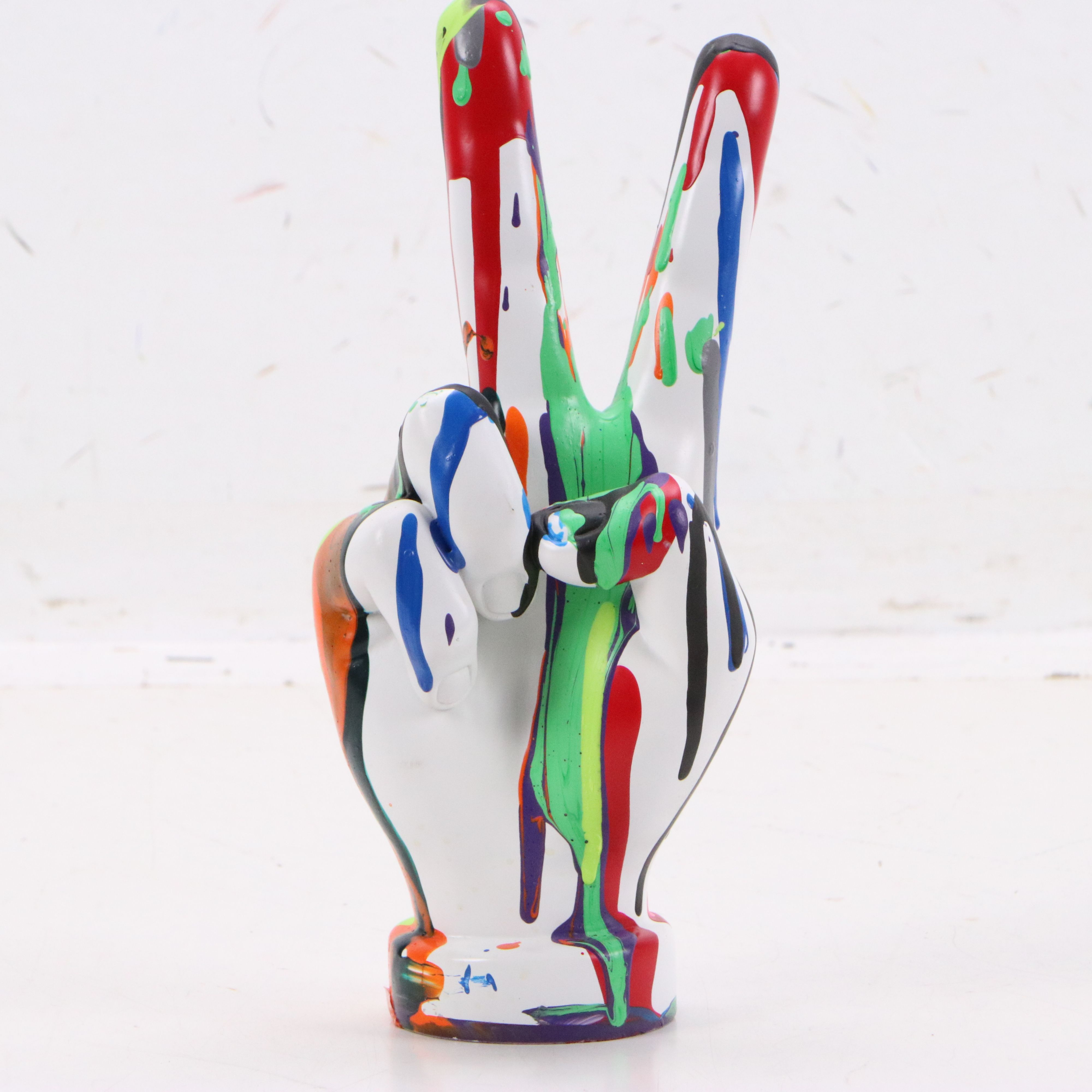 Pair of Ceramic Graffiti Peace Hand Sculpture, 21st Century