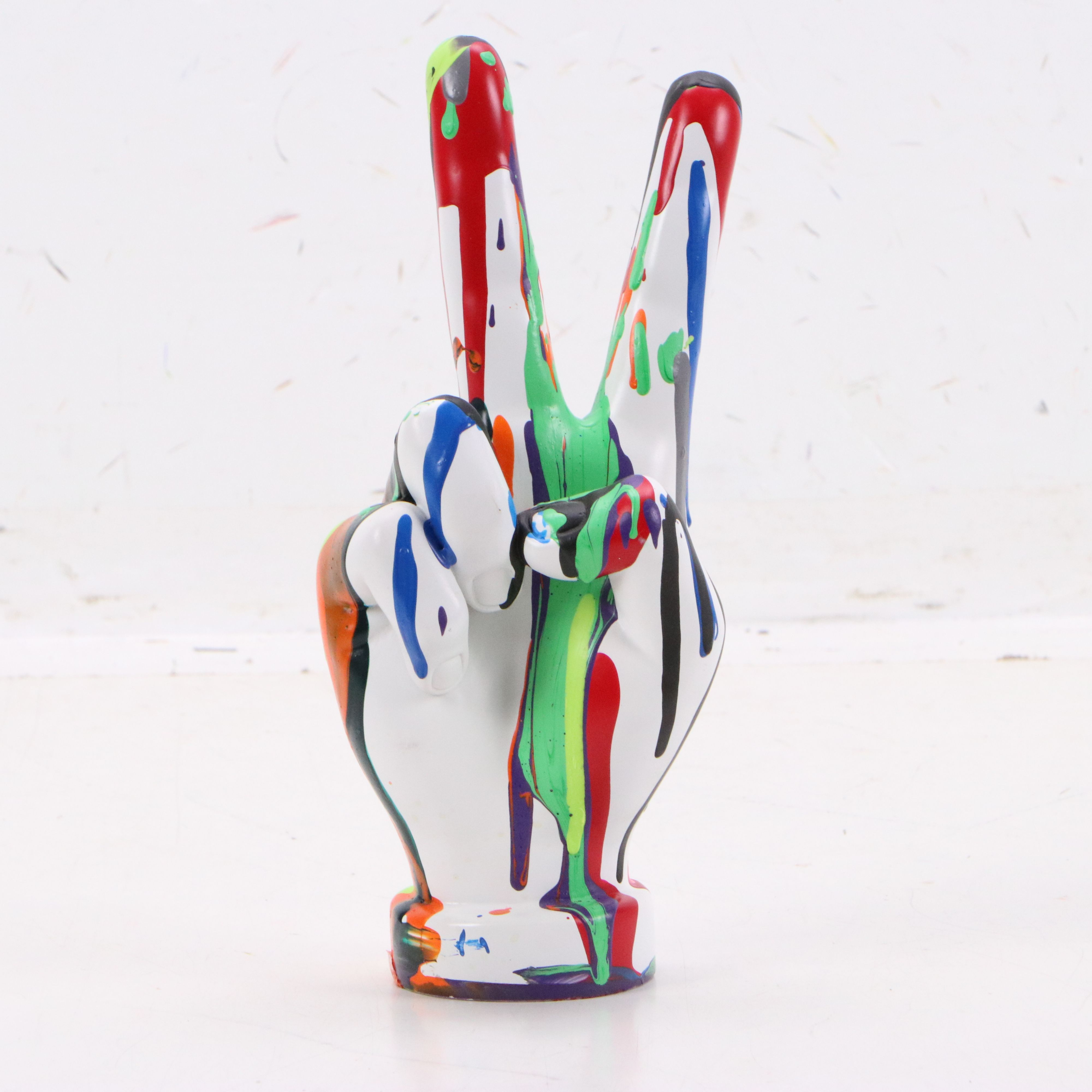 Pair of Ceramic Graffiti Peace Hand Sculpture, 21st Century