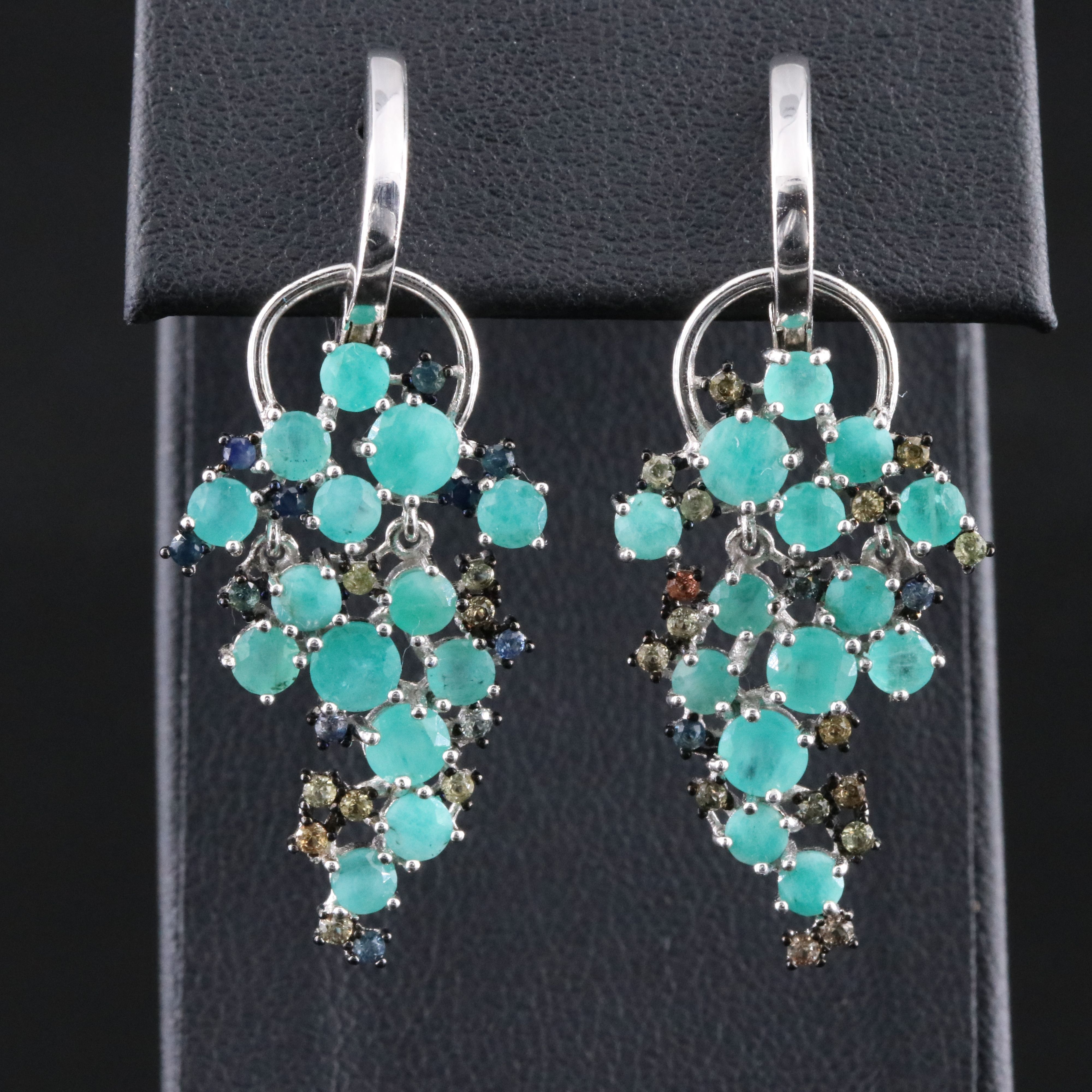 Sterling Emerald and Sapphire Drop Earrings