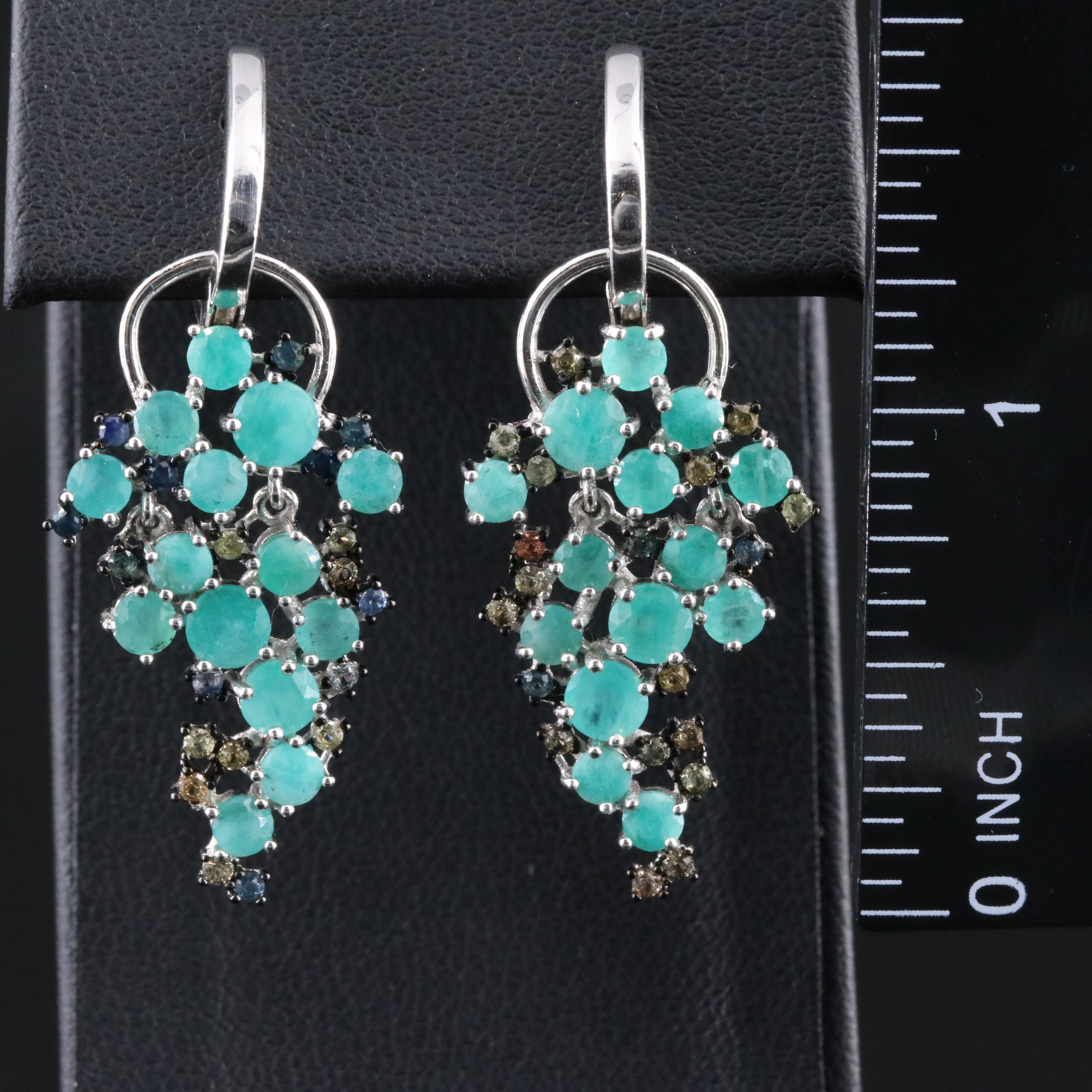 Sterling Emerald and Sapphire Drop Earrings