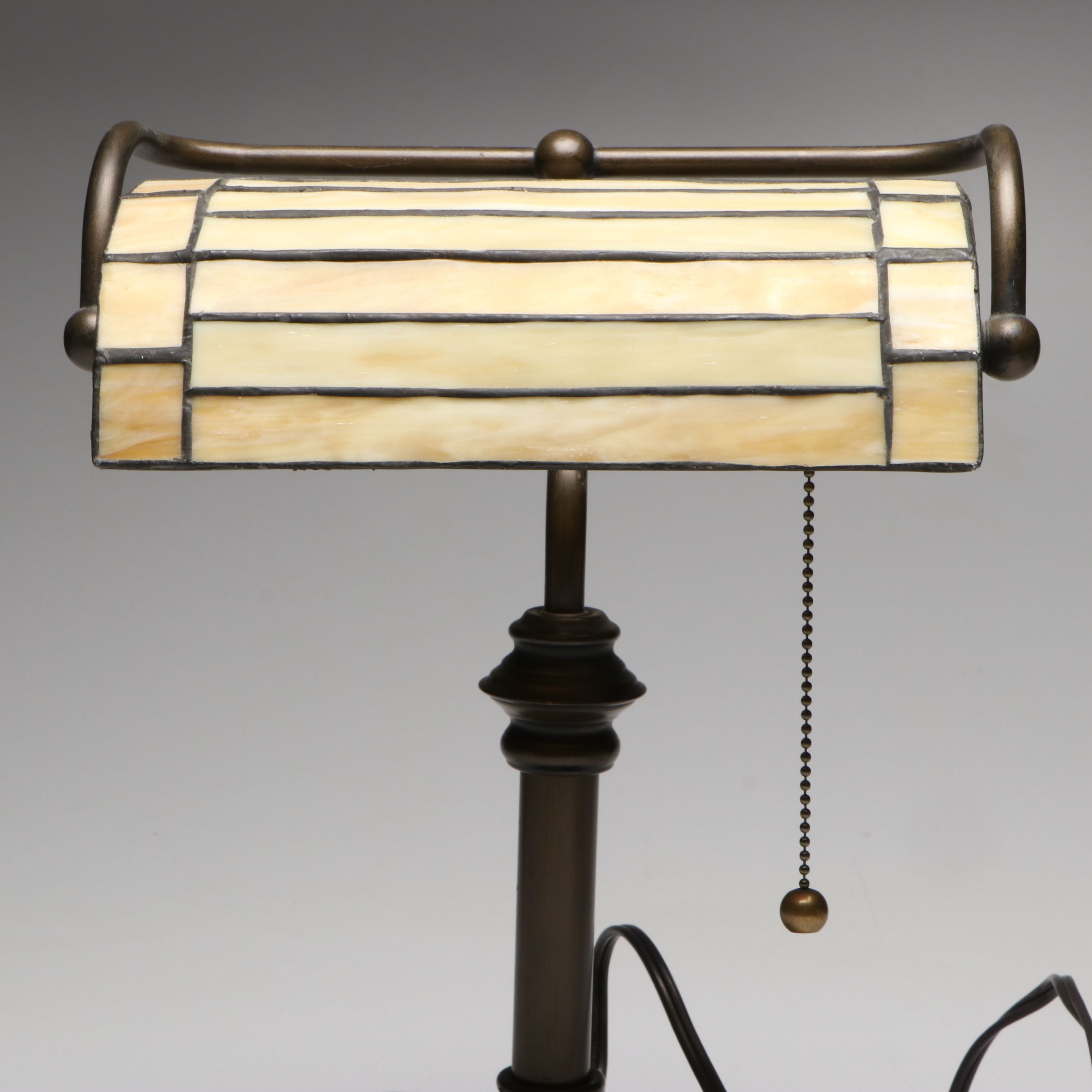 Bronze and Slag Glass Desk Lamp with Rococo Style United Electric Mantel Clock