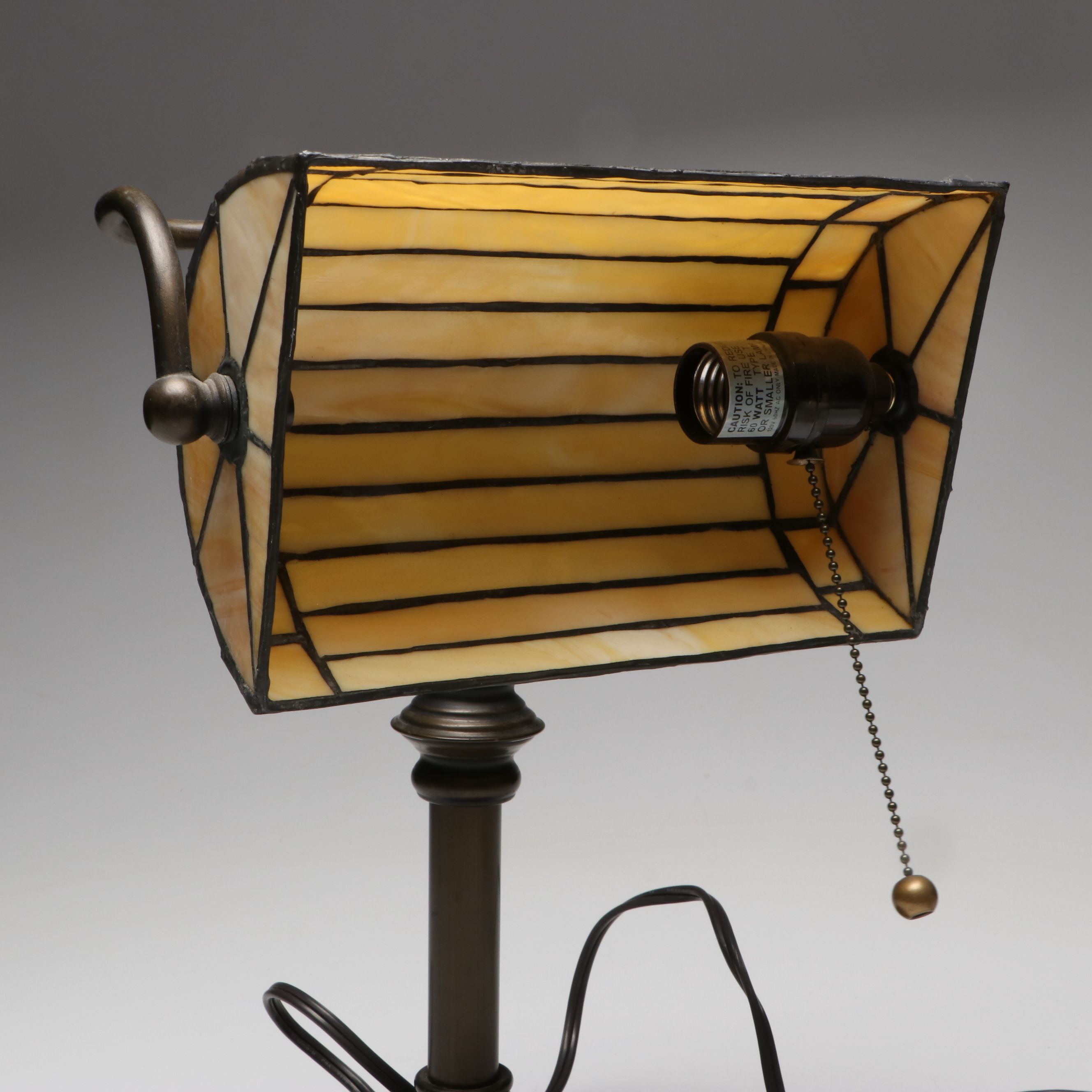 Bronze and Slag Glass Desk Lamp with Rococo Style United Electric Mantel Clock