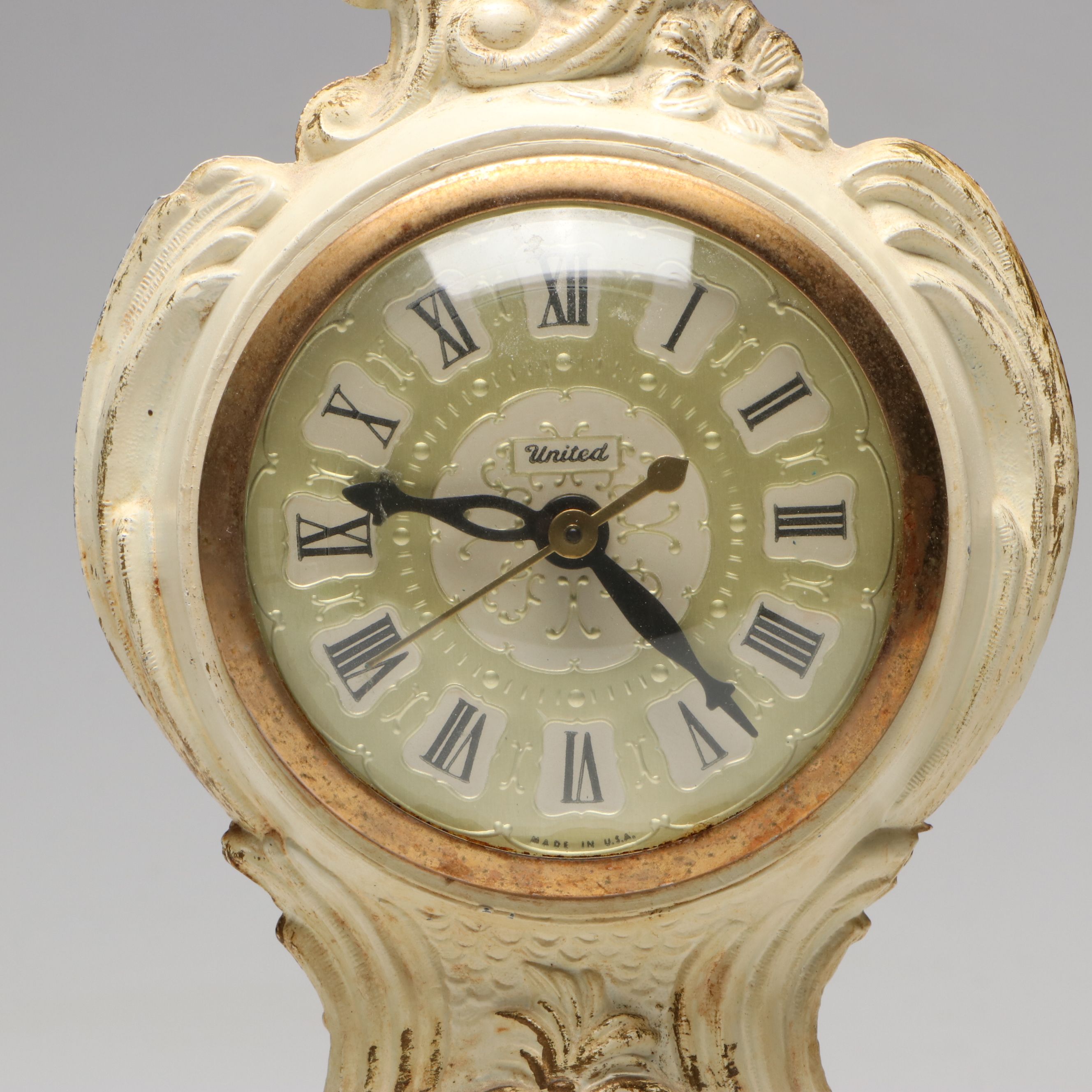 Bronze and Slag Glass Desk Lamp with Rococo Style United Electric Mantel Clock