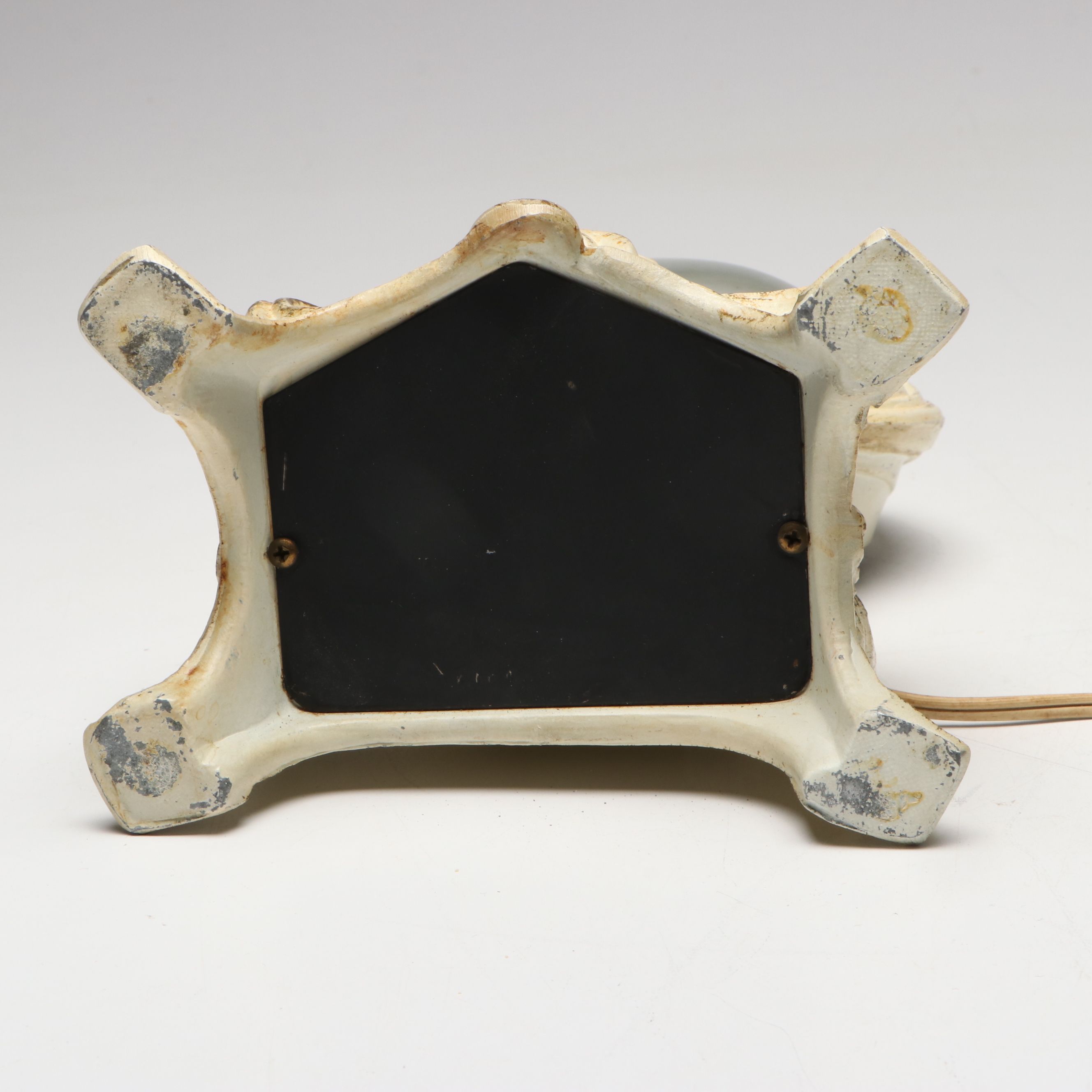 Bronze and Slag Glass Desk Lamp with Rococo Style United Electric Mantel Clock