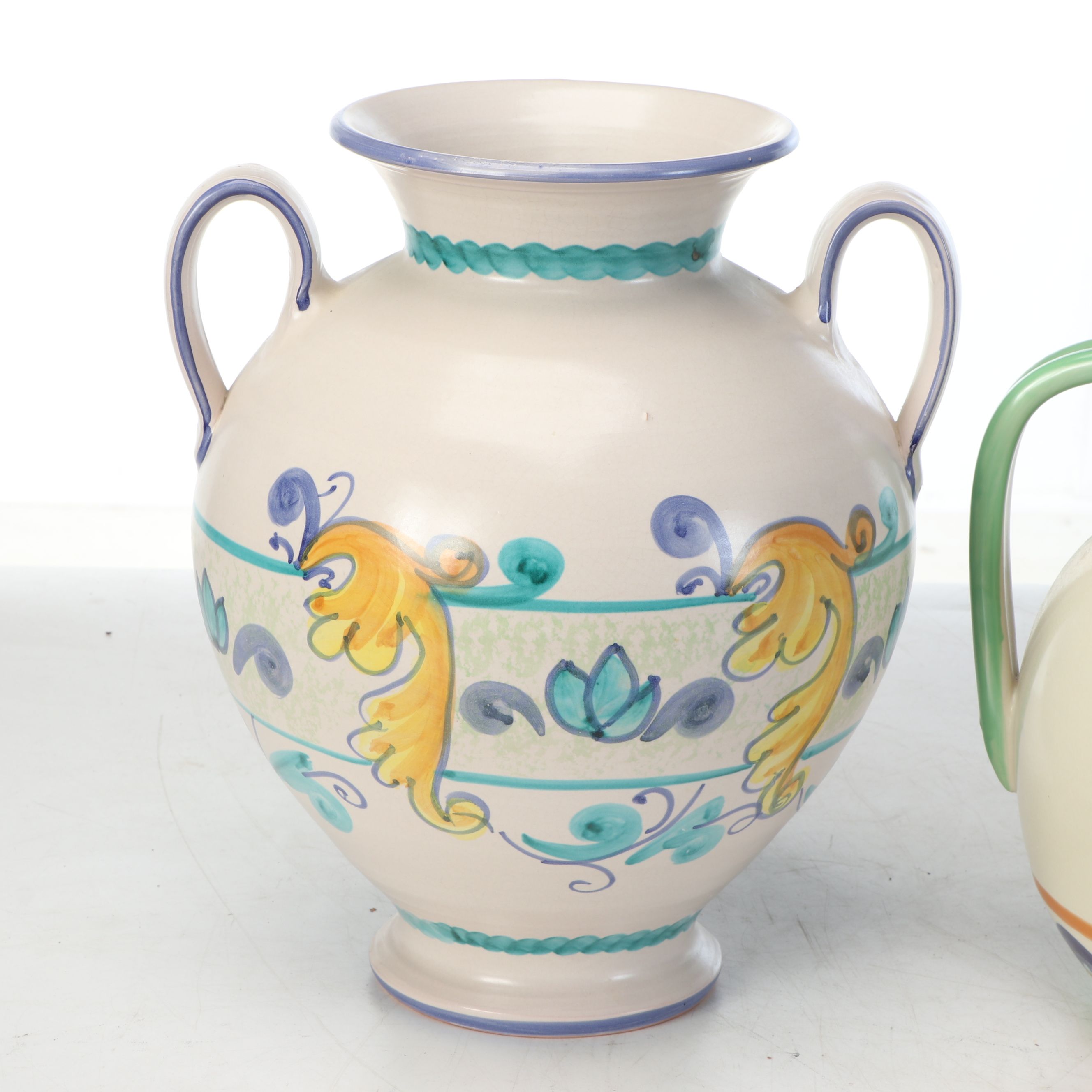Bella Casa by Ganz Floral Ceramic Pitcher with Other Majolica Style Amphora Vase