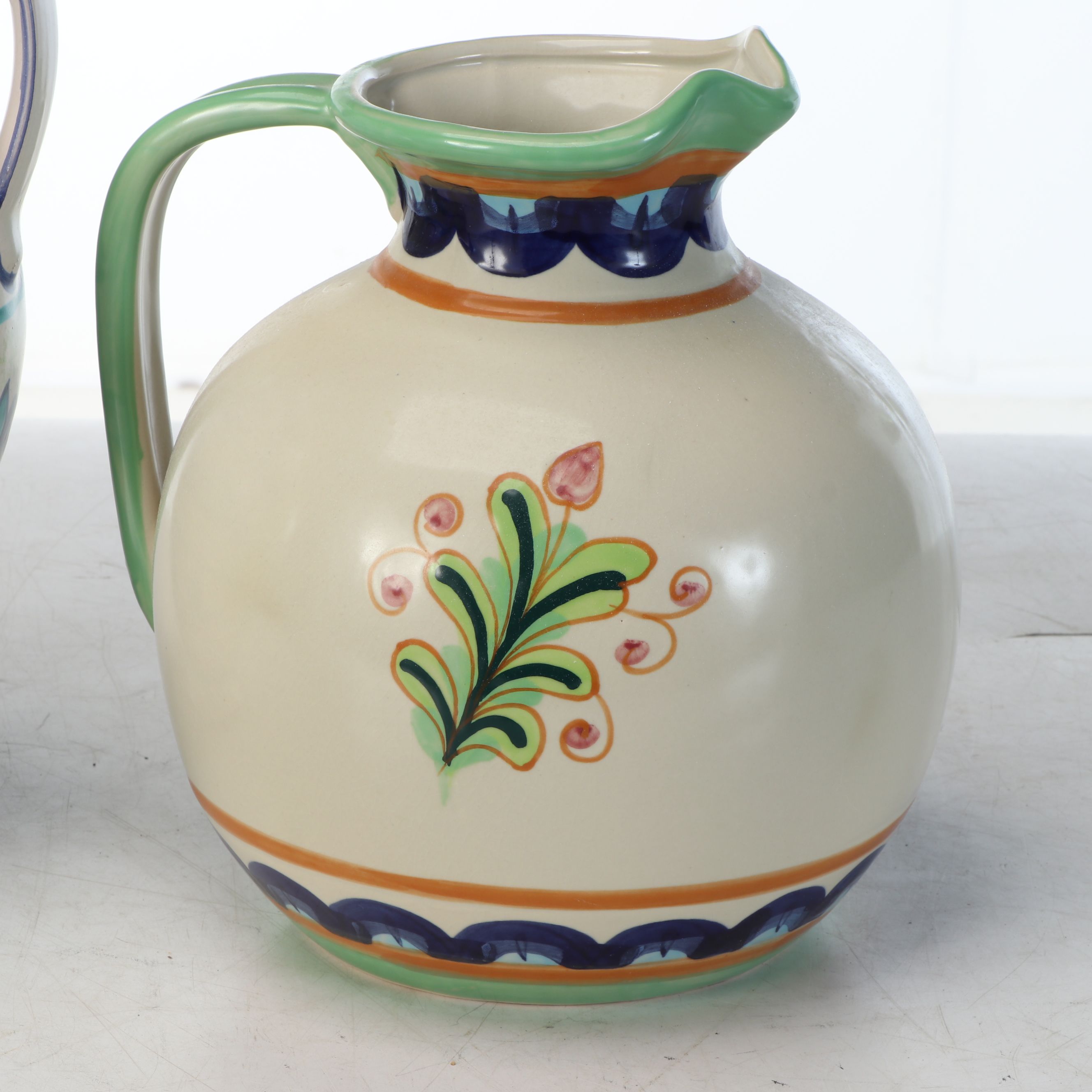 Bella Casa by Ganz Floral Ceramic Pitcher with Other Majolica Style Amphora Vase