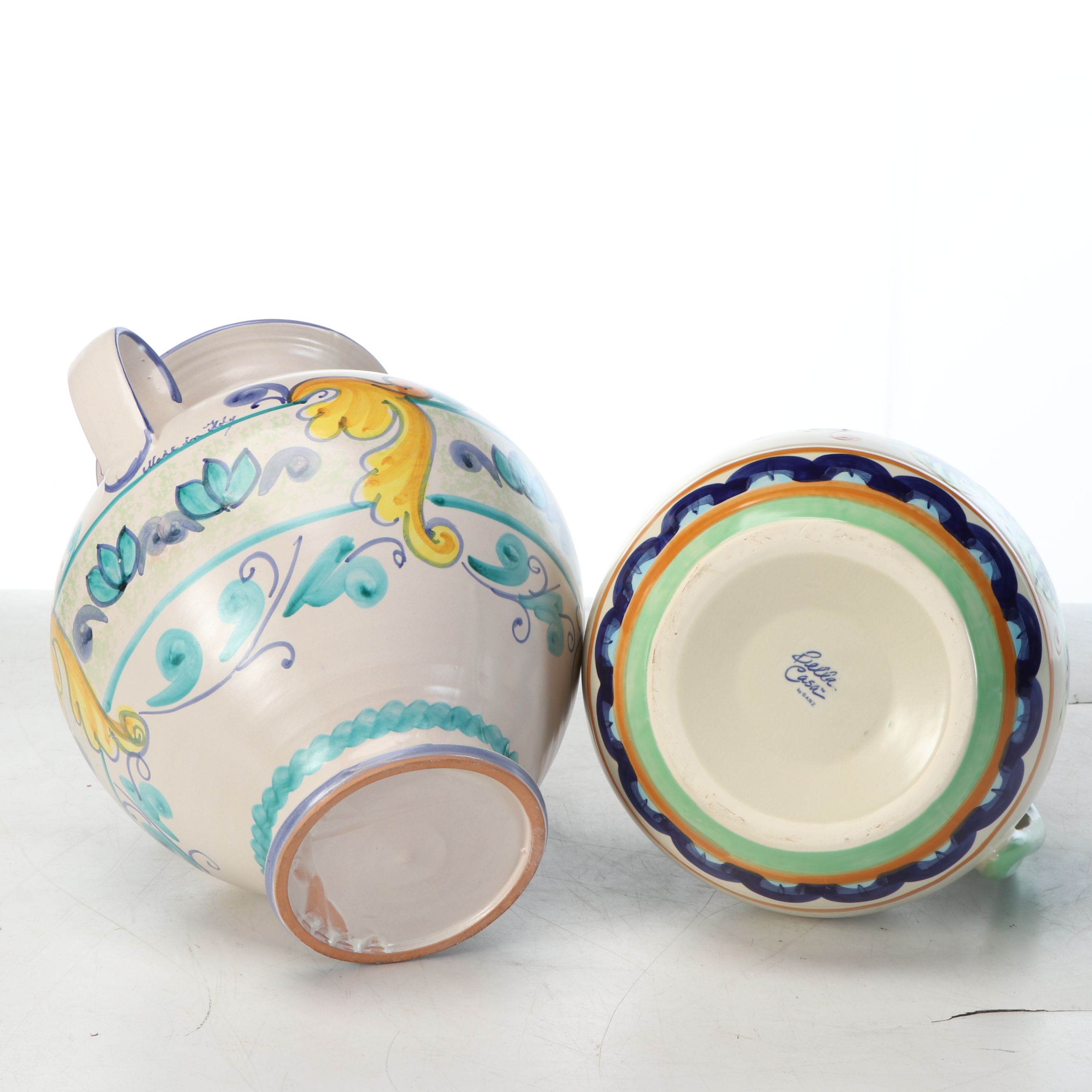 Bella Casa by Ganz Floral Ceramic Pitcher with Other Majolica Style Amphora Vase
