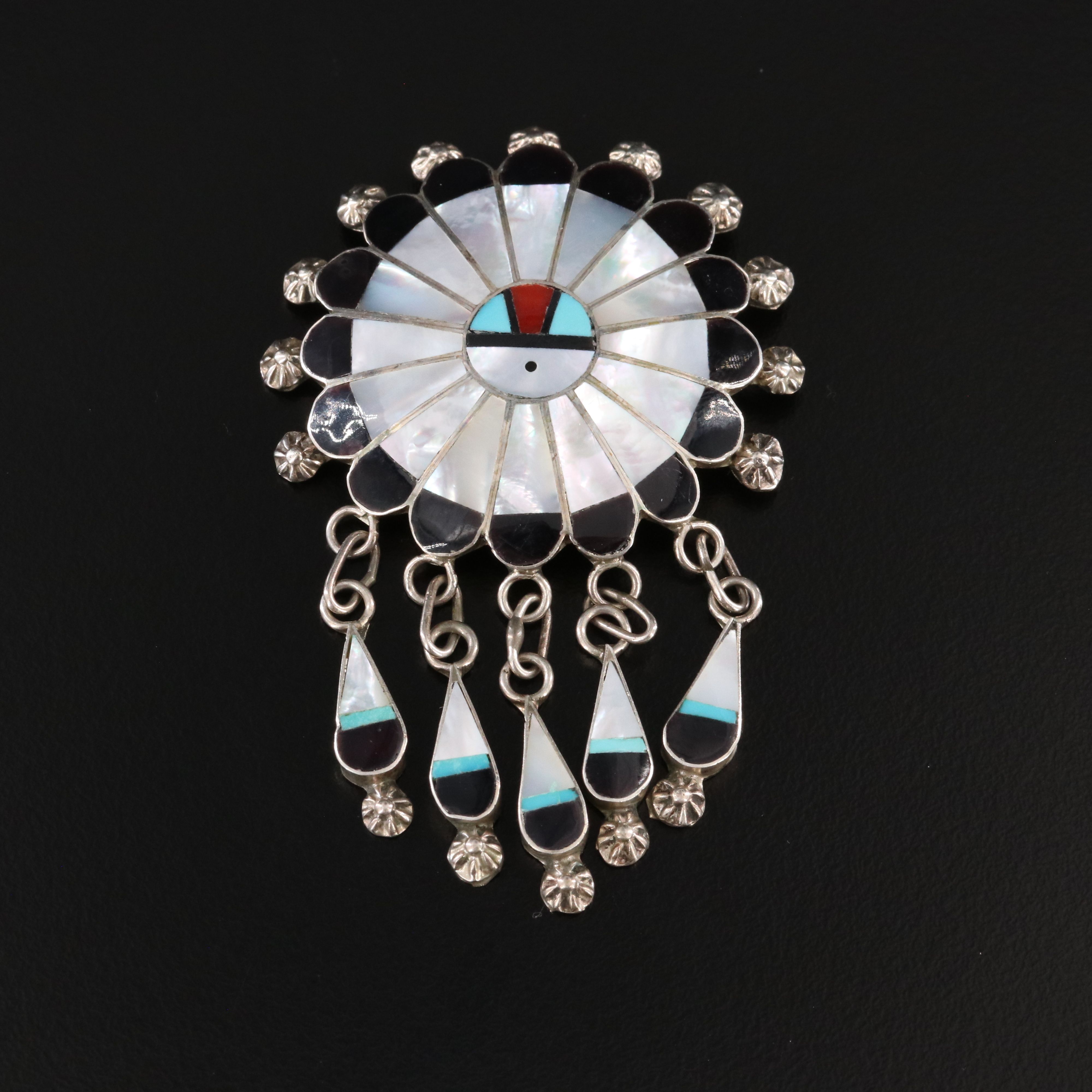 Abel Soseeah Zuni Sterling Sunface Converter Brooch