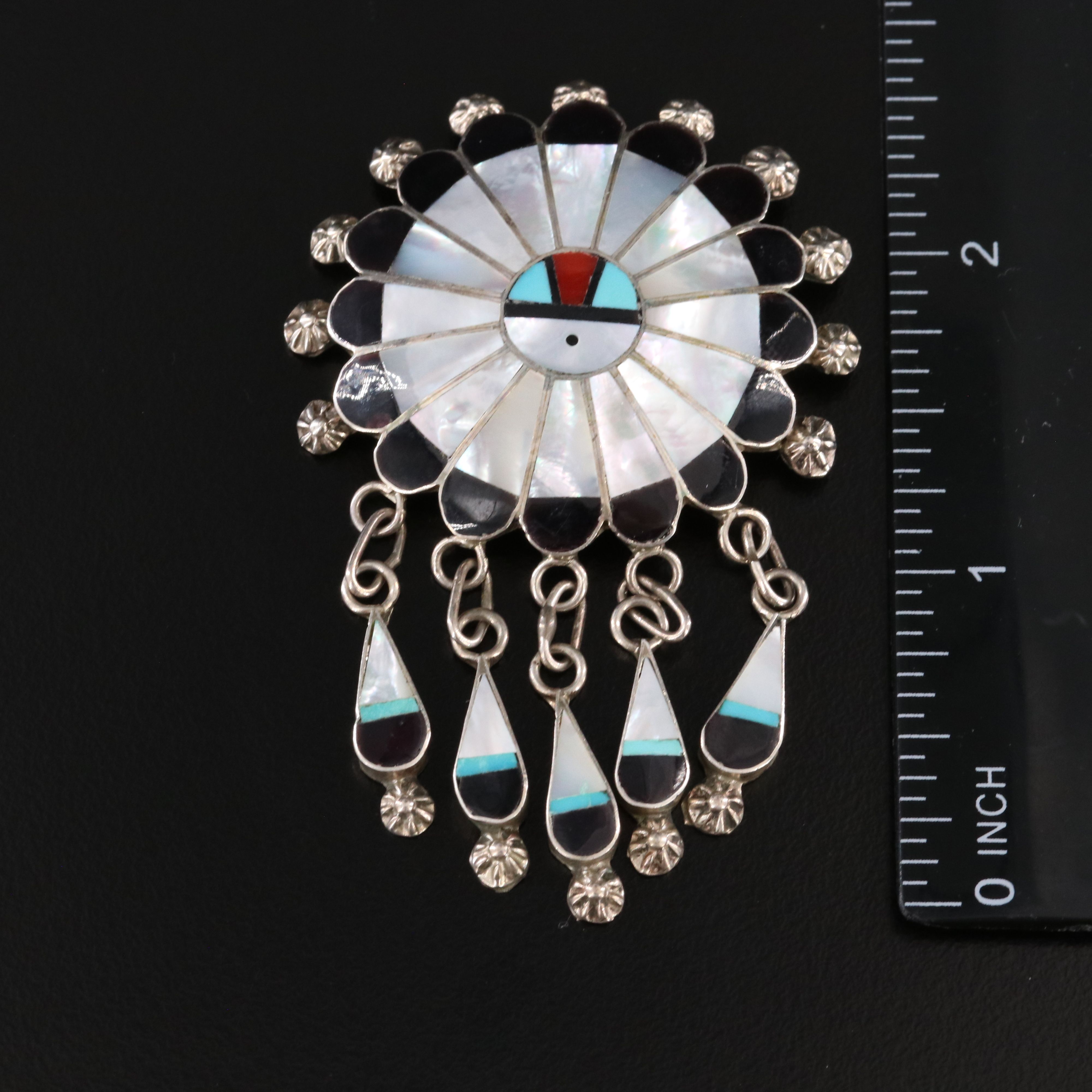 Abel Soseeah Zuni Sterling Sunface Converter Brooch