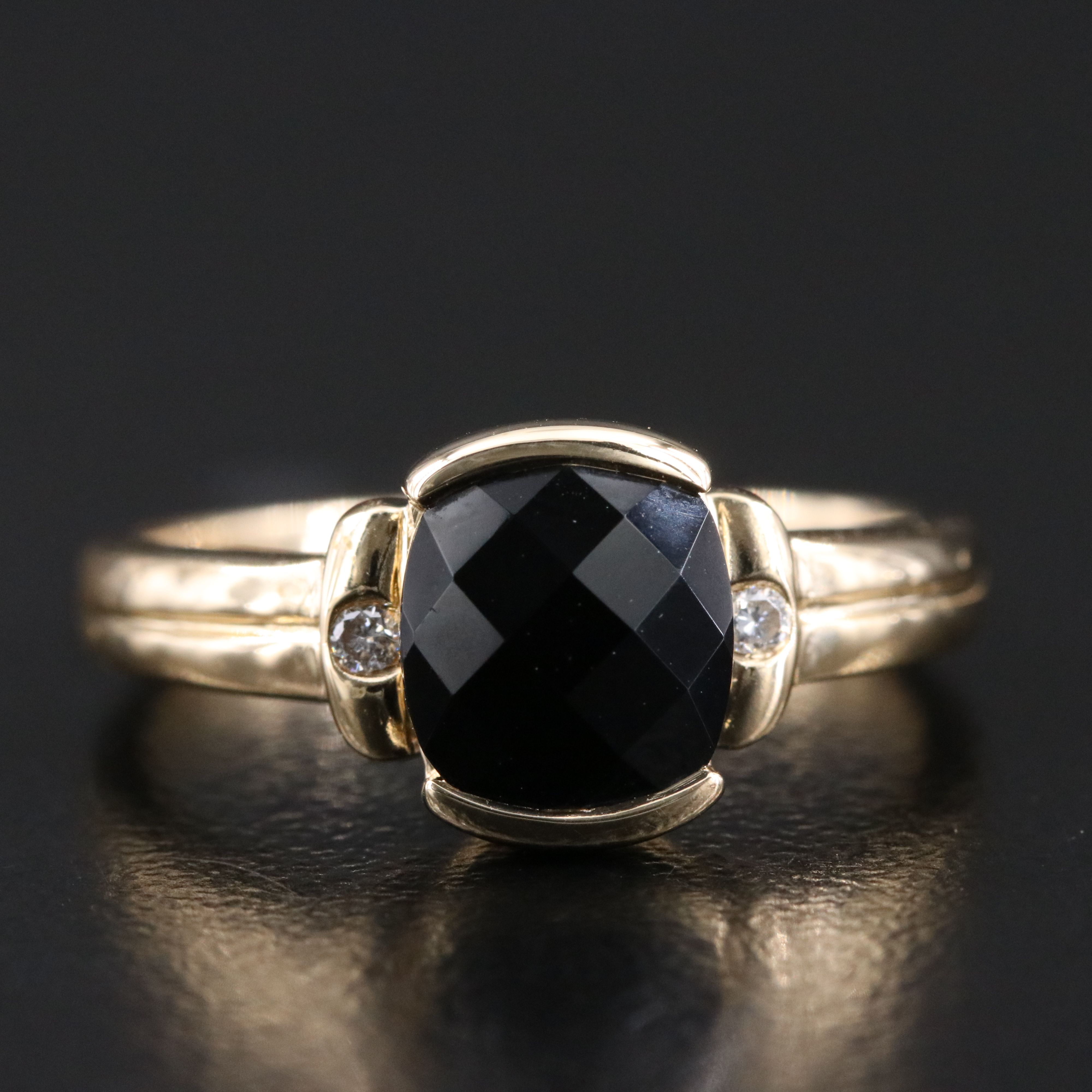 14K Black Onyx and Diamond Ring