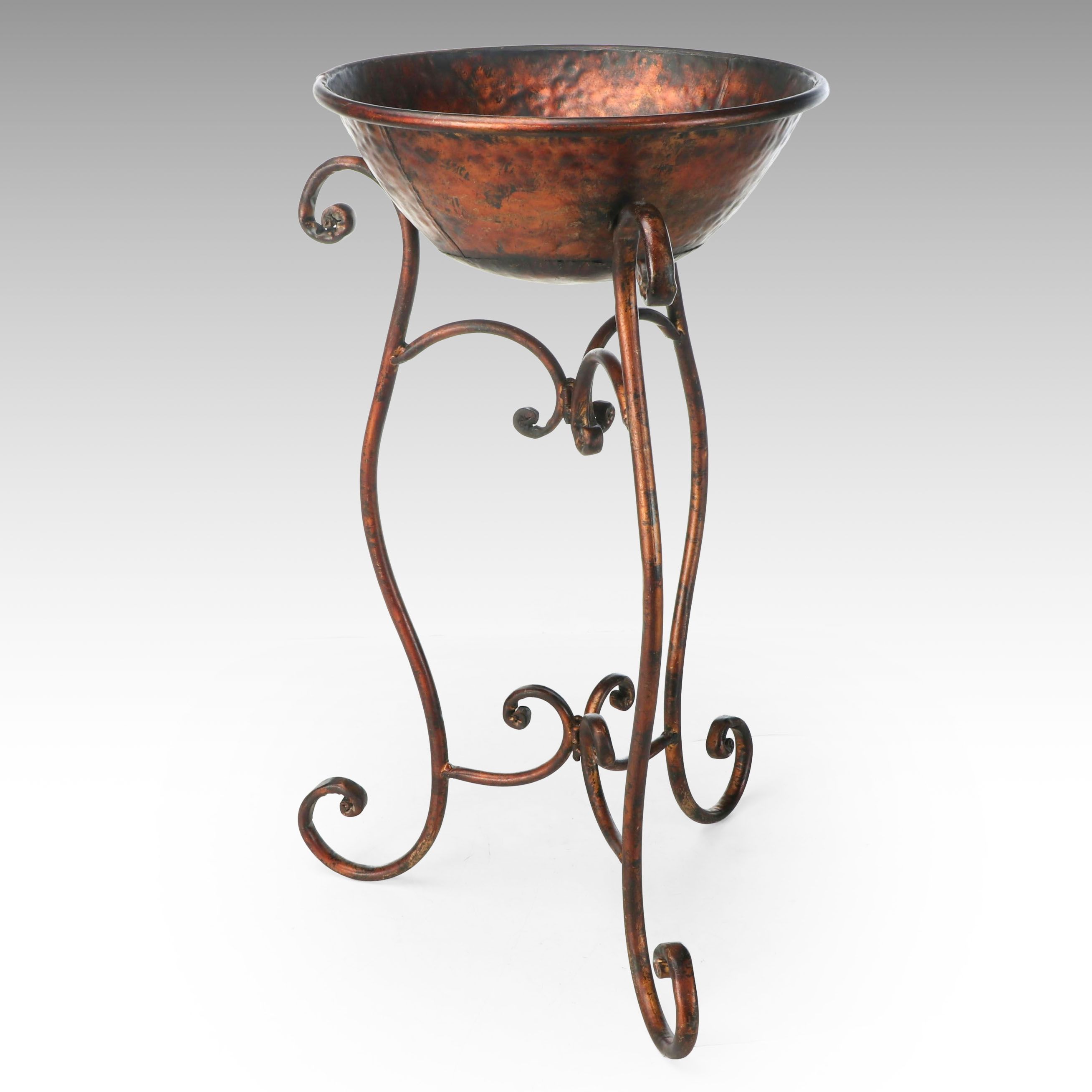 Hammered Metal Planter with Scrolled Base