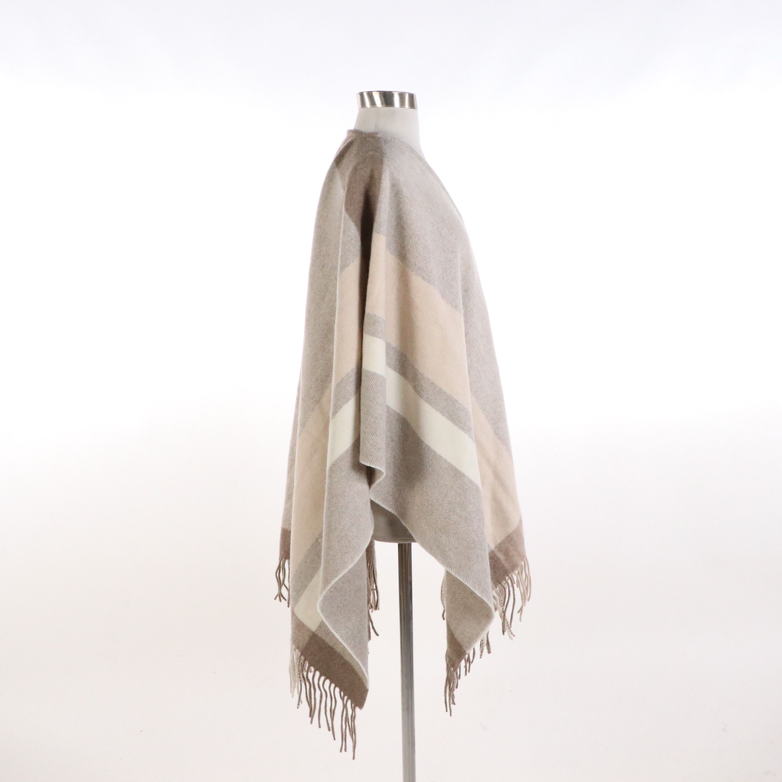 Loro Piana Fringed Shawl in Neutral Plaid Cashmere