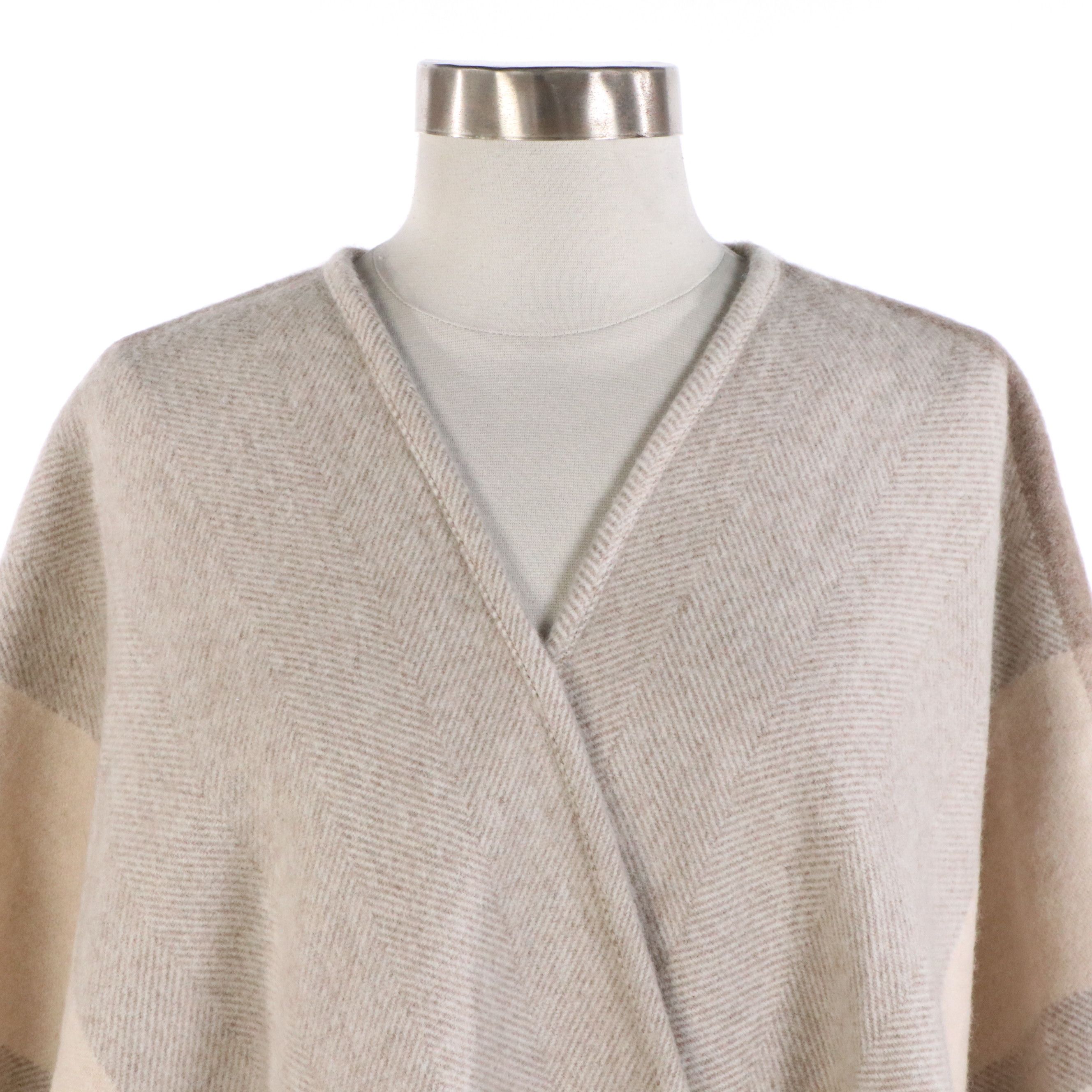 Loro Piana Fringed Shawl in Neutral Plaid Cashmere