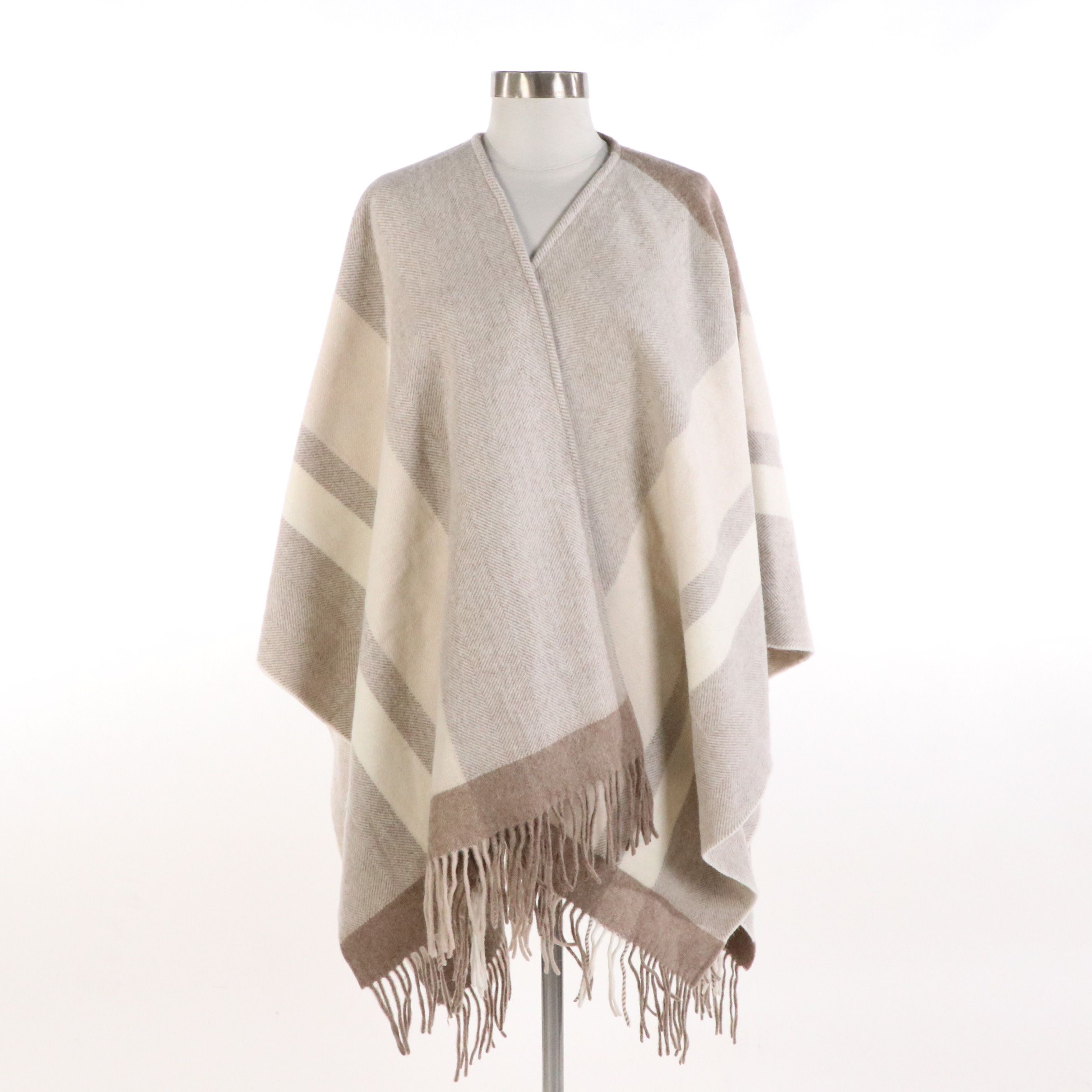 Loro Piana Fringed Shawl in Neutral Plaid Cashmere