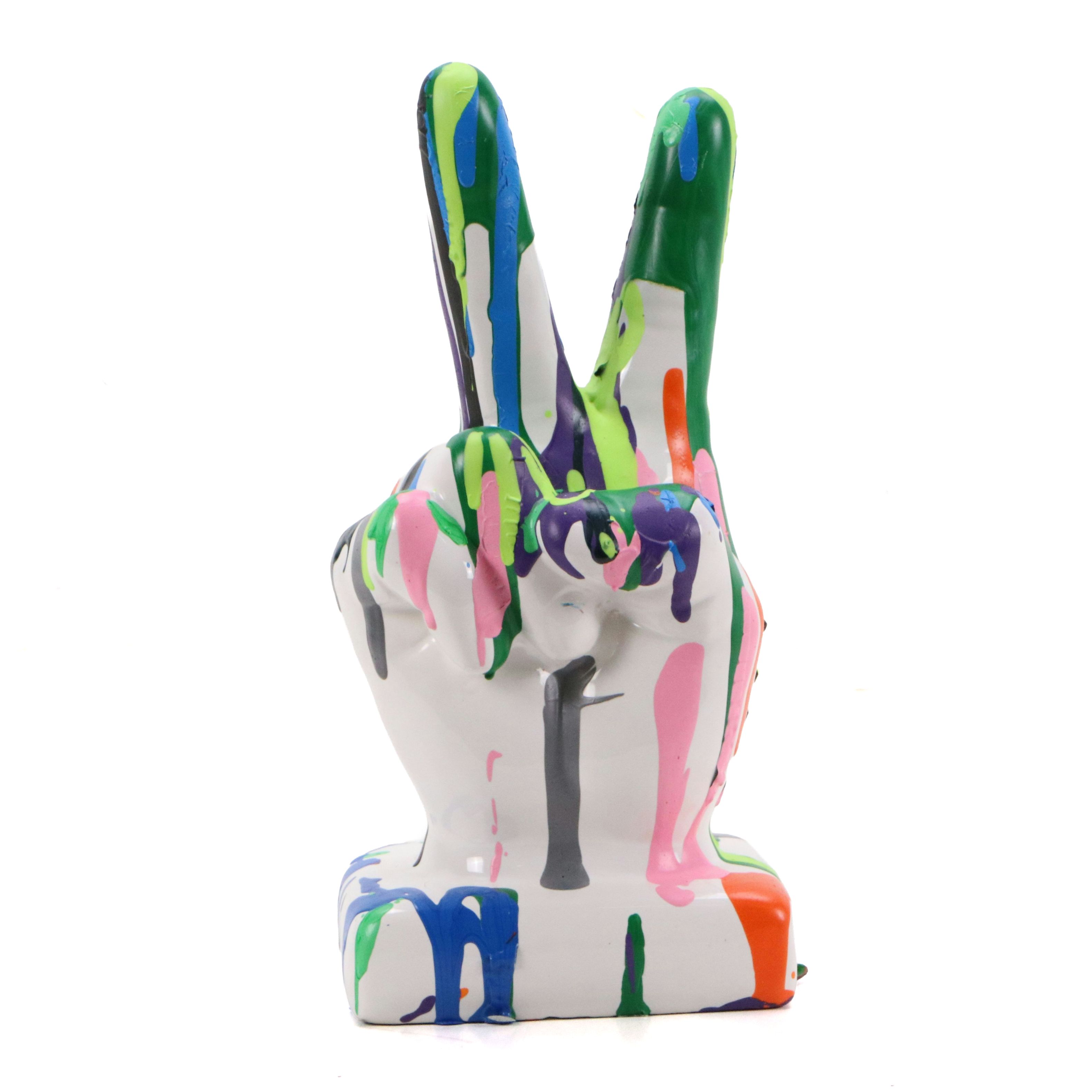 Pair of Ceramic Graffiti Peace Hand Sculpture, 21st Century