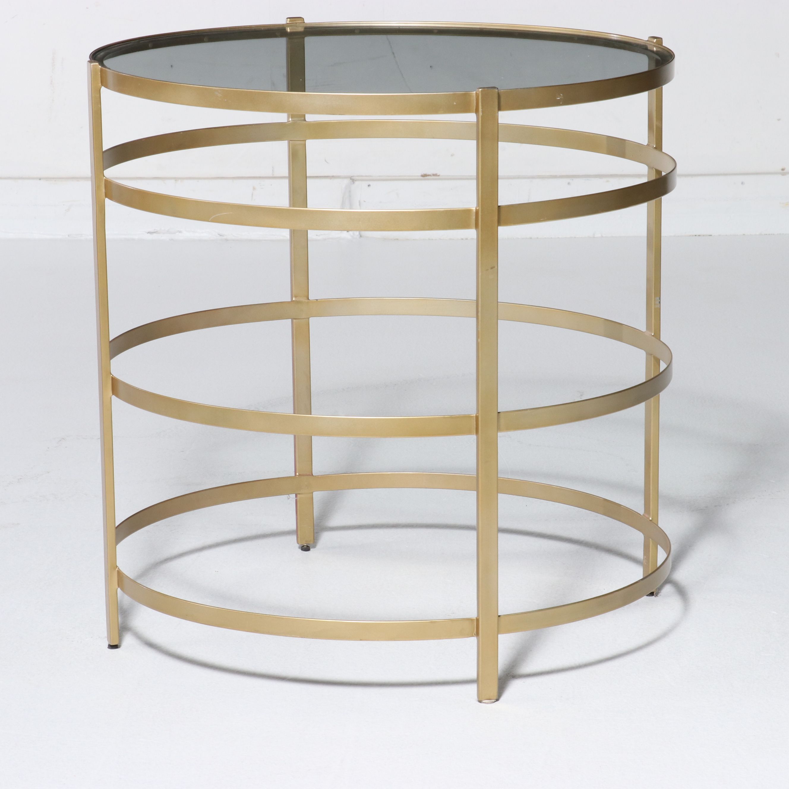 Contemporary Modern Gilt Side Table with Inset Glass Top