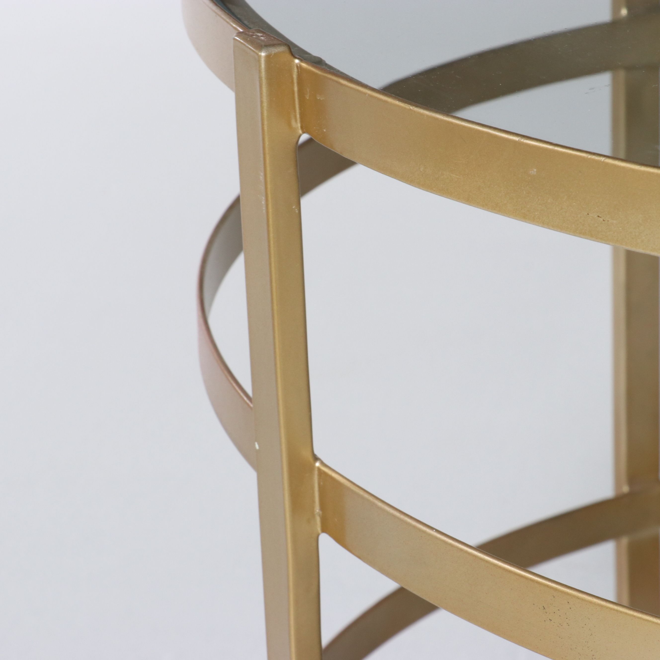 Contemporary Modern Gilt Side Table with Inset Glass Top