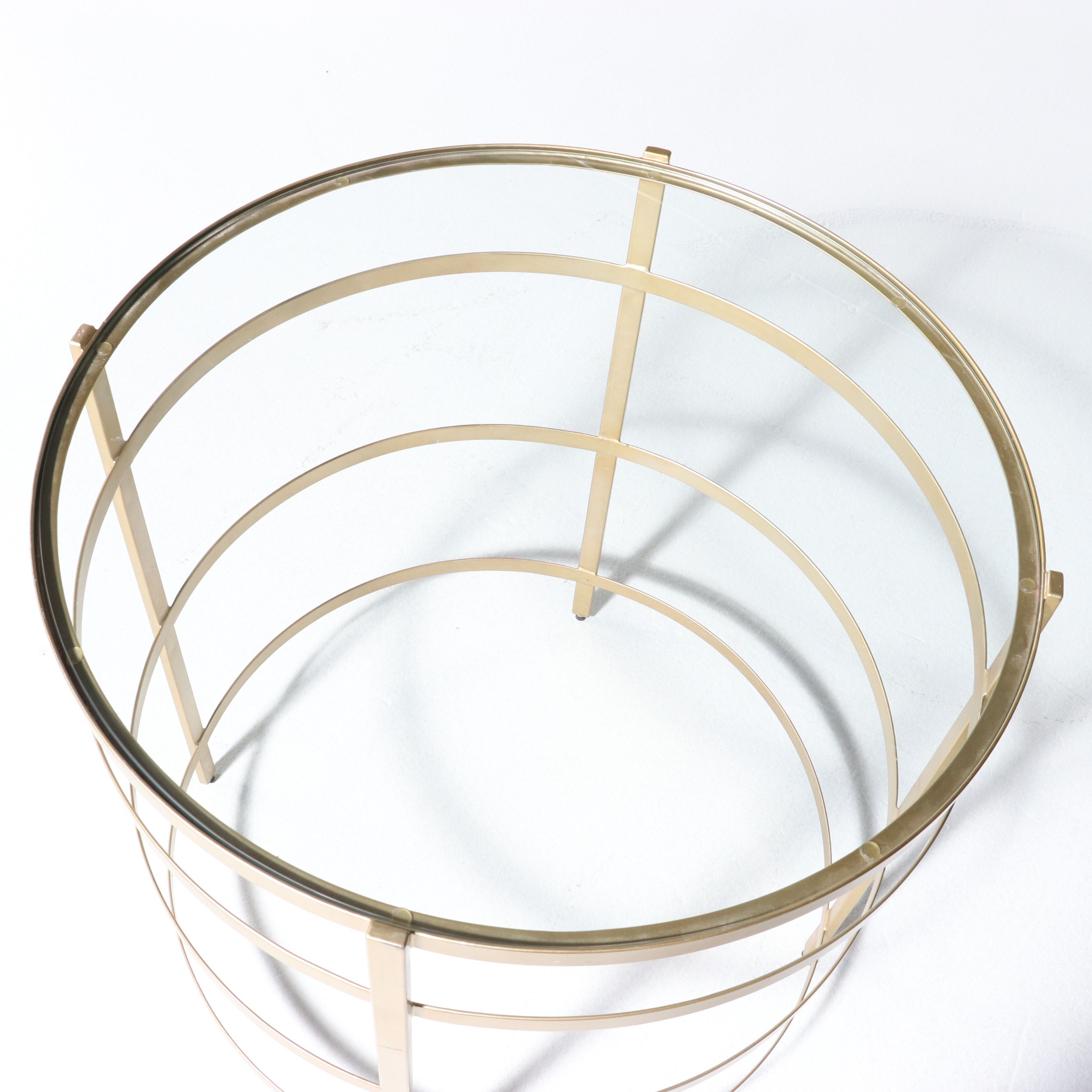 Contemporary Modern Gilt Side Table with Inset Glass Top