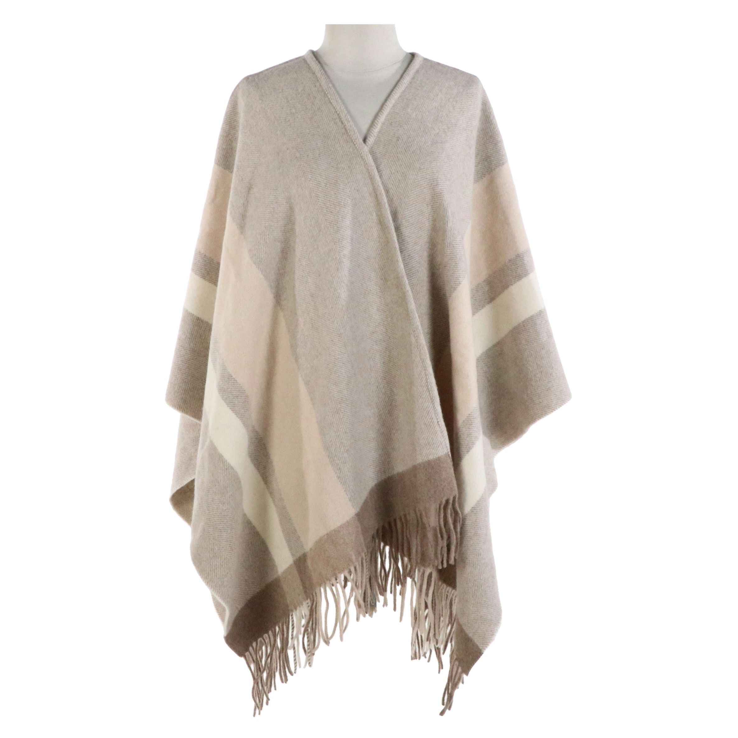 Loro Piana Fringed Shawl in Neutral Plaid Cashmere
