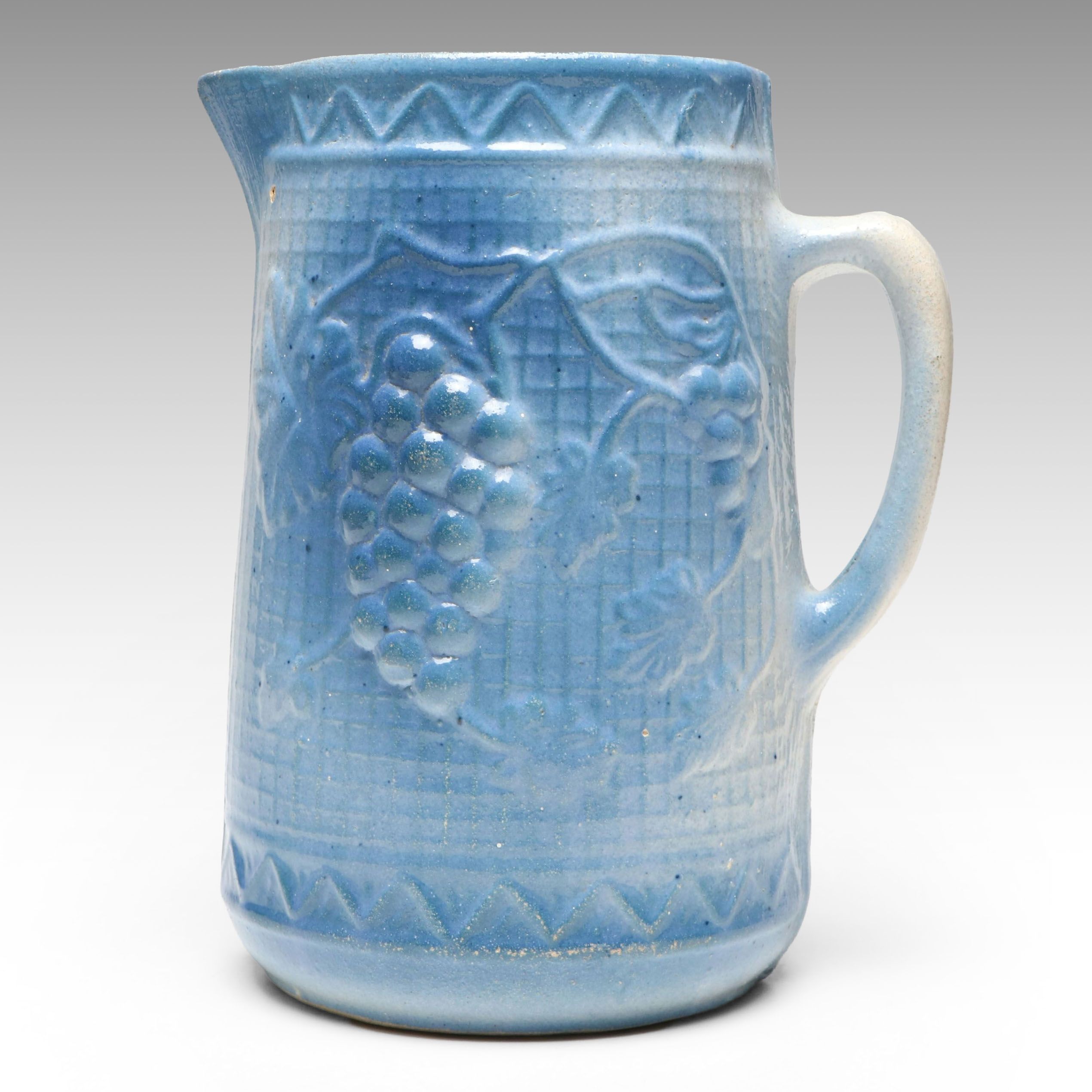 North Star "Grape and Trellis" Salt Glazed Stoneware Pitcher, 1890s