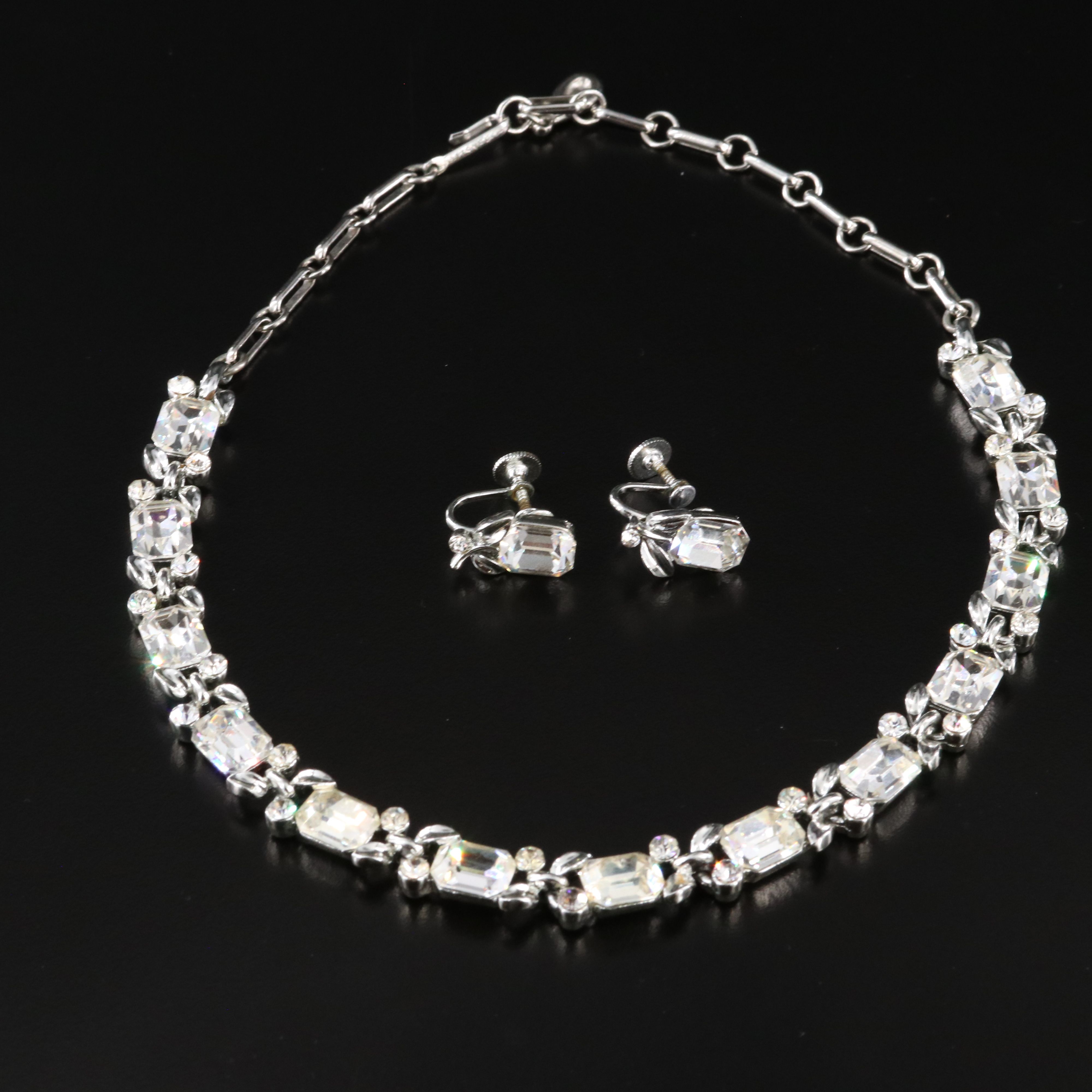 Lisner Rhinestone Necklace and Earrings Set, 1960s