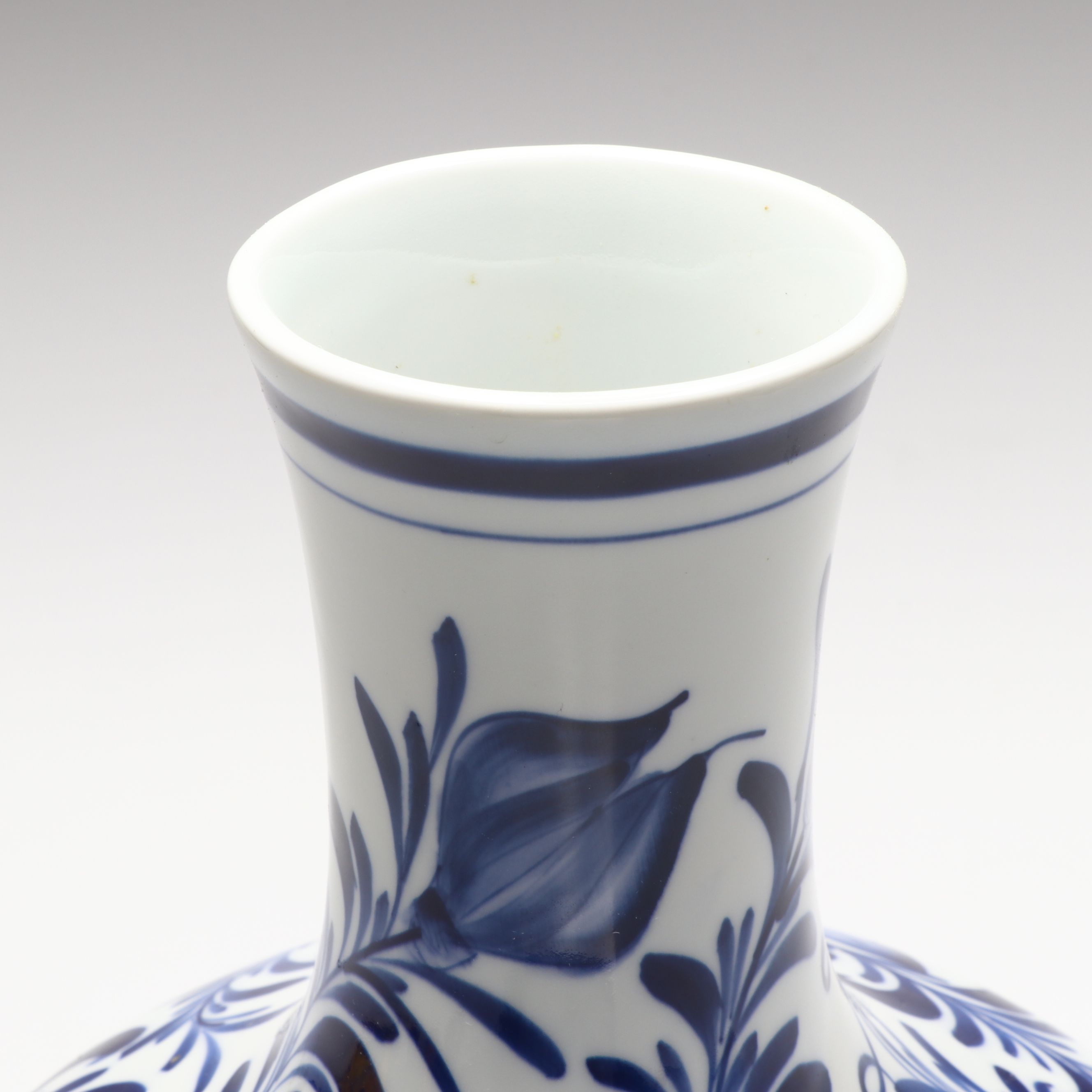 Seymour Mann Hand-Painted Floral Blue and White Porcelain Vase