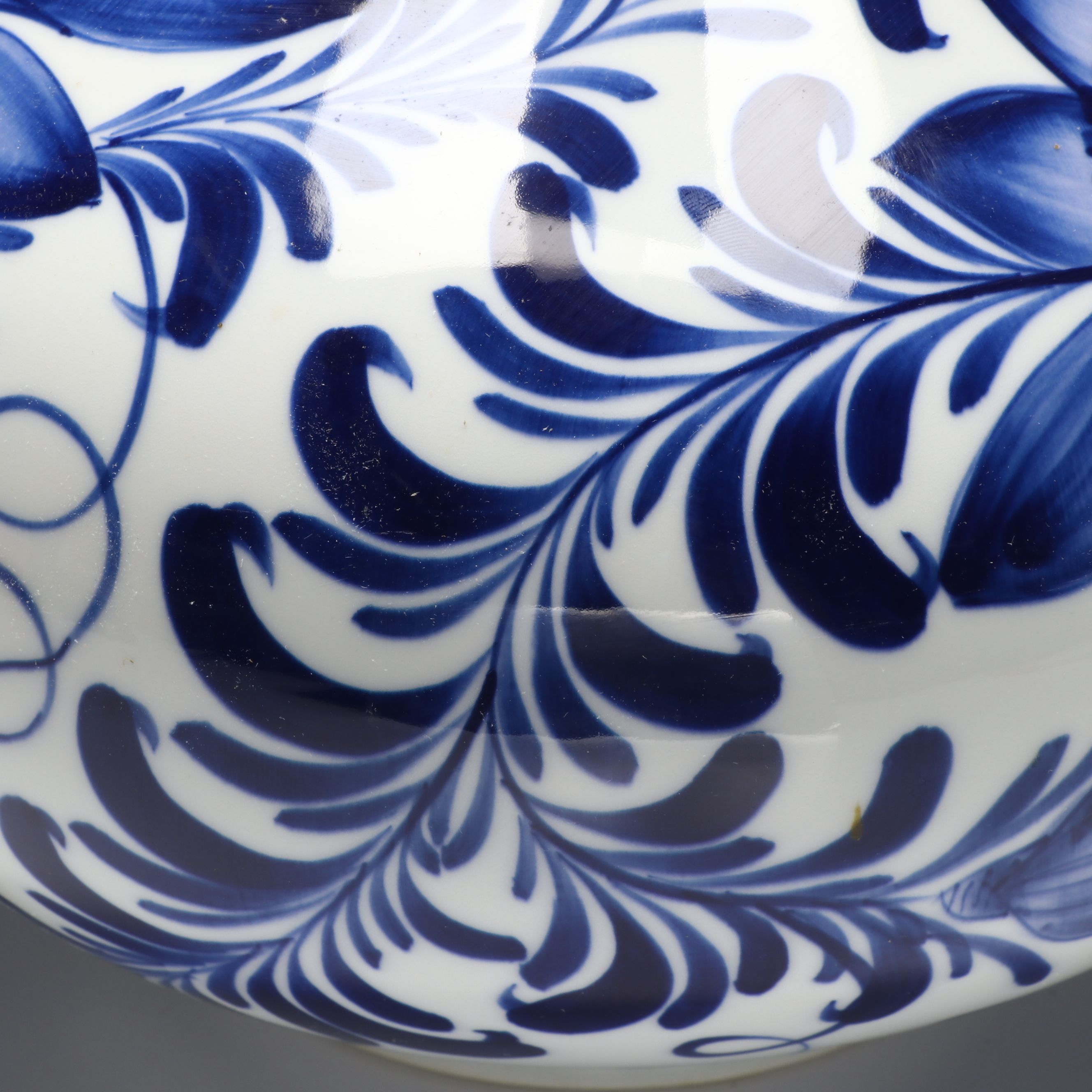 Seymour Mann Hand-Painted Floral Blue and White Porcelain Vase