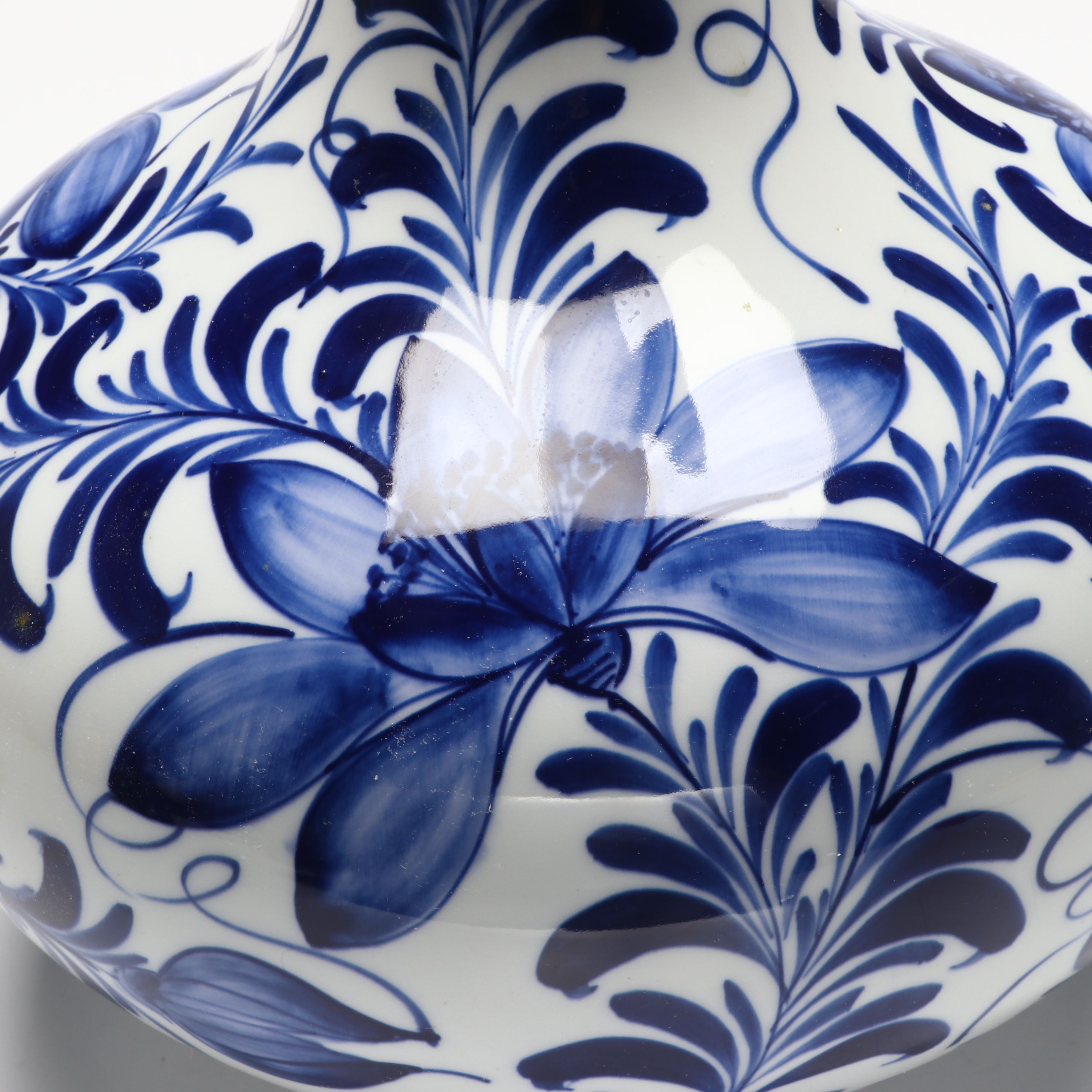 Seymour Mann Hand-Painted Floral Blue and White Porcelain Vase