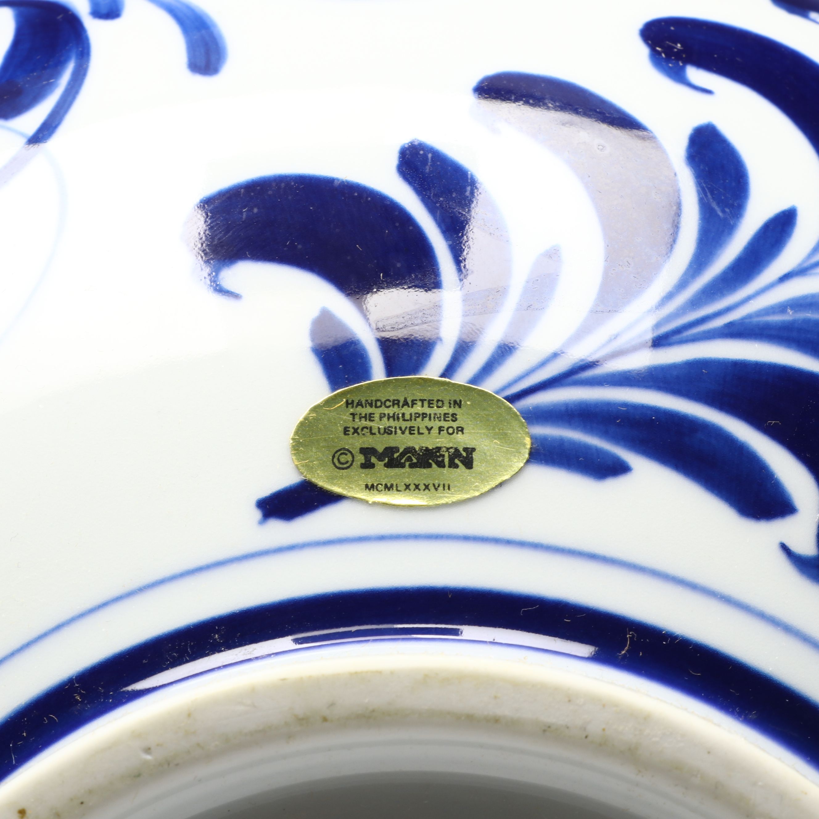 Seymour Mann Hand-Painted Floral Blue and White Porcelain Vase