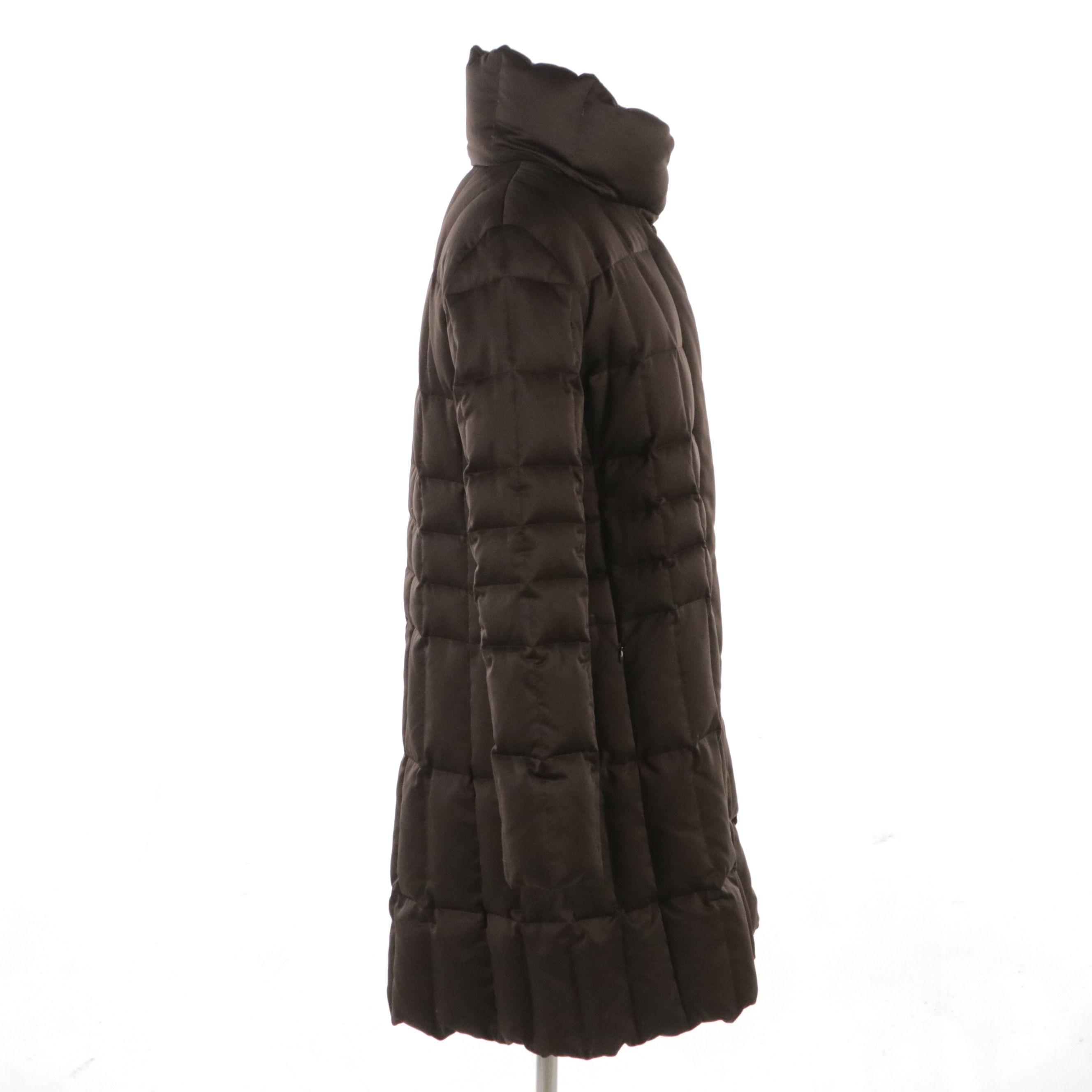 Searle Brown Quilted Down Zipper and Snap-Front Coat