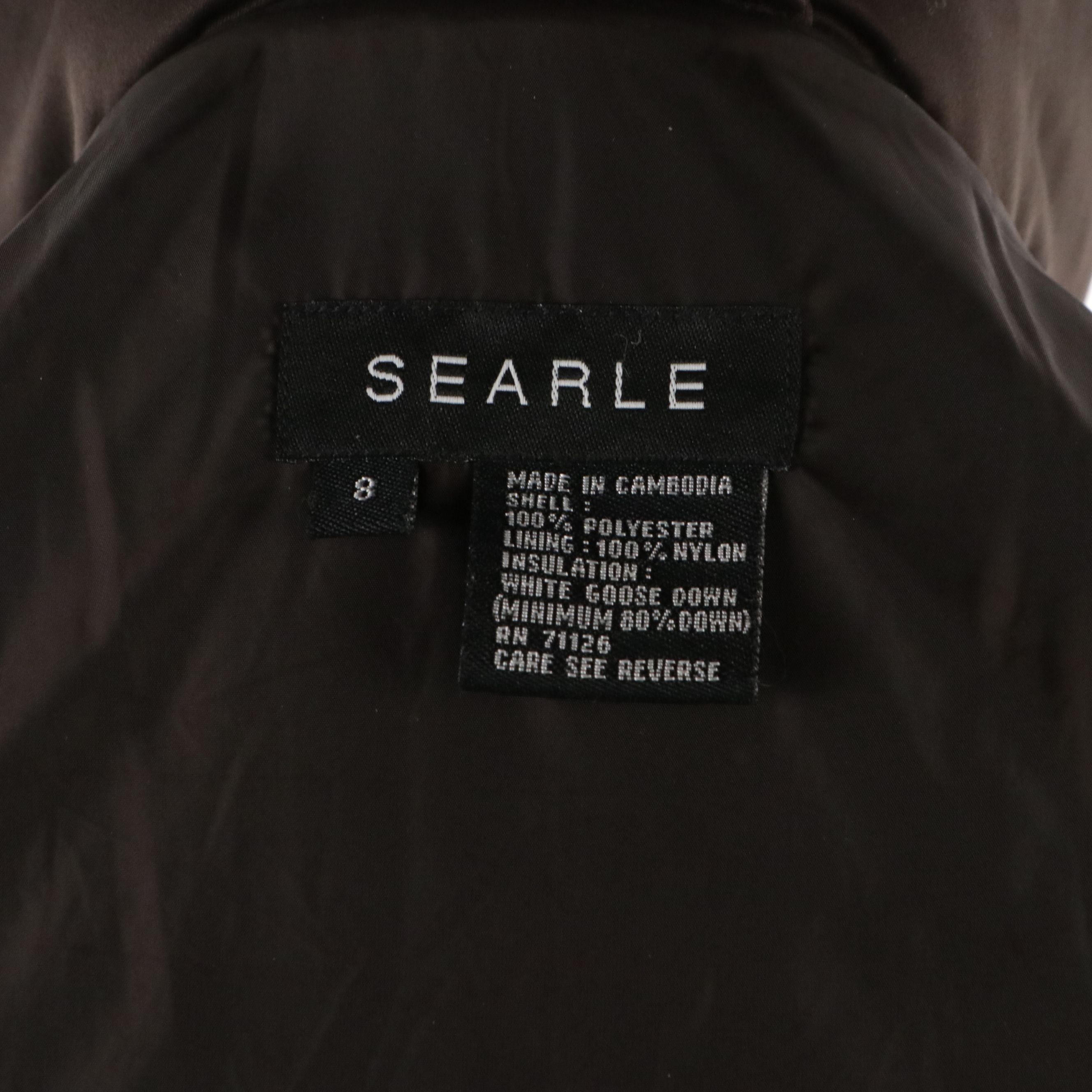 Searle Brown Quilted Down Zipper and Snap-Front Coat