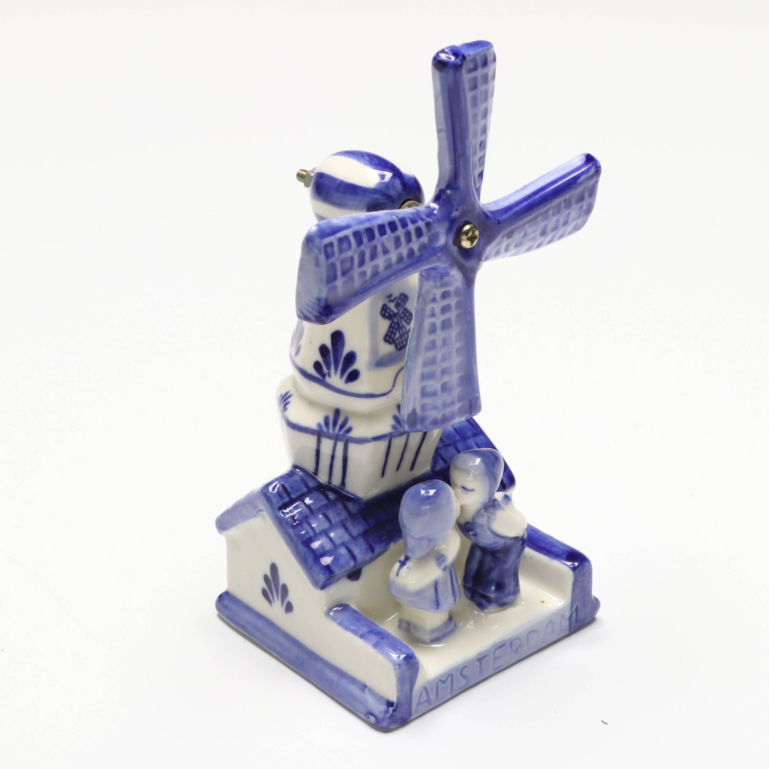 Dutch Hand-Painted Delft Blue Ceramic Windmill Figurine