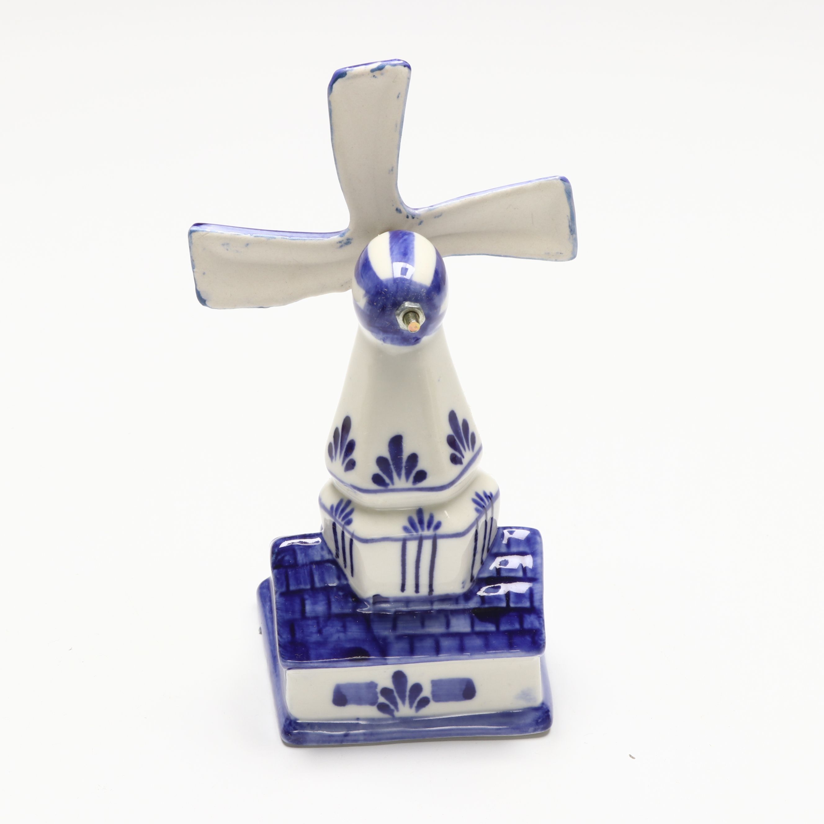 Dutch Hand-Painted Delft Blue Ceramic Windmill Figurine