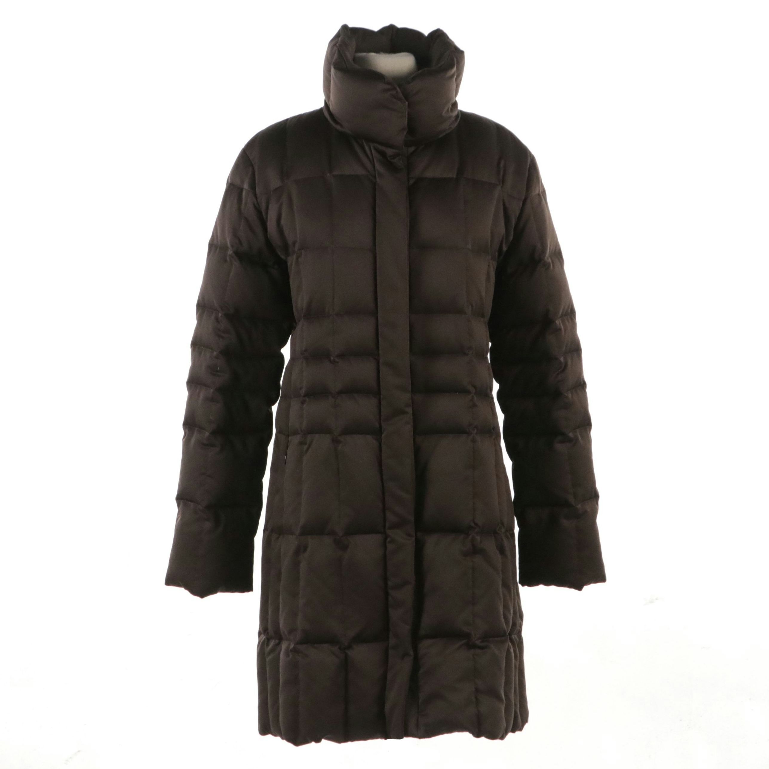 Searle Brown Quilted Down Zipper and Snap-Front Coat