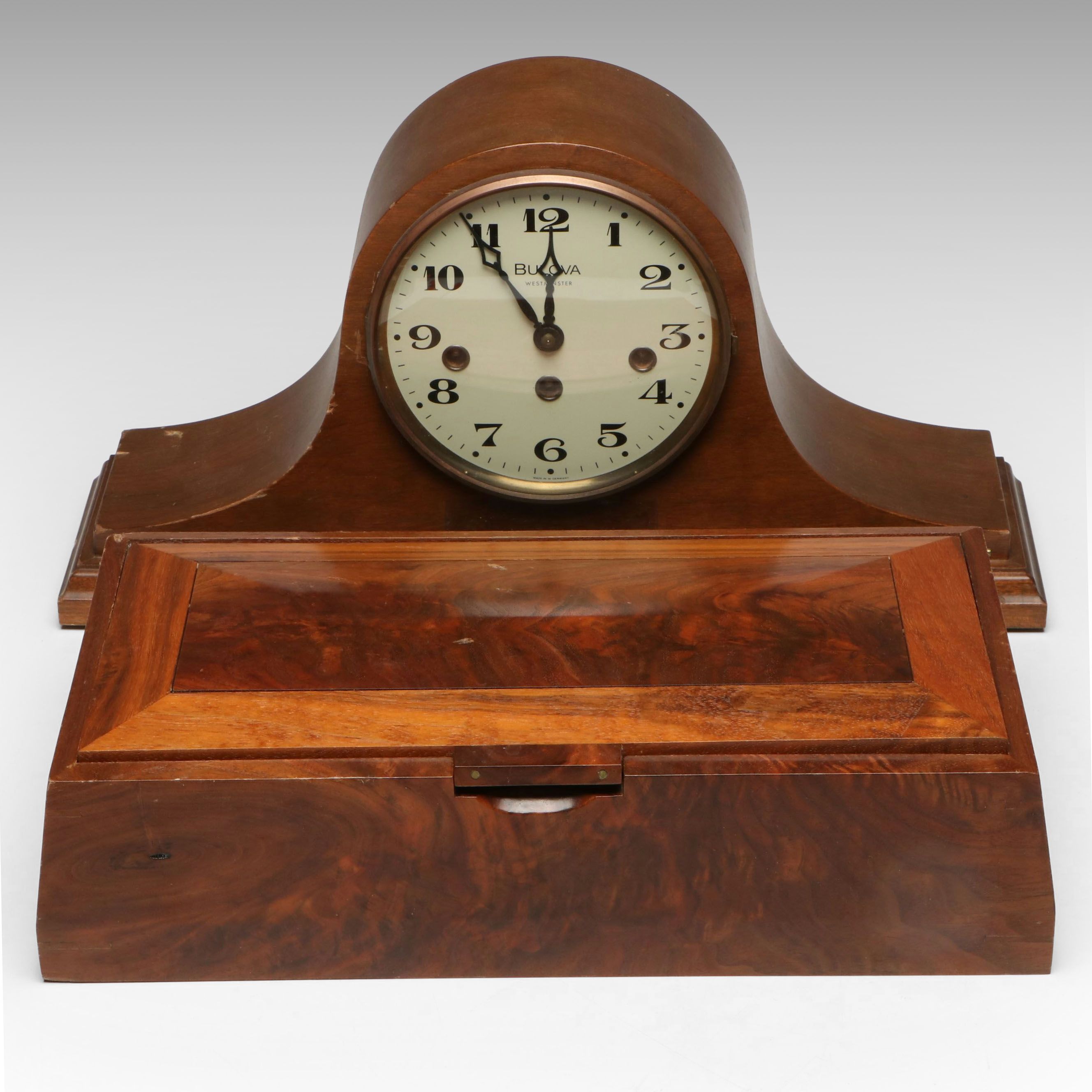 Bulova Mantel Clock, and Wood Jewelry Box