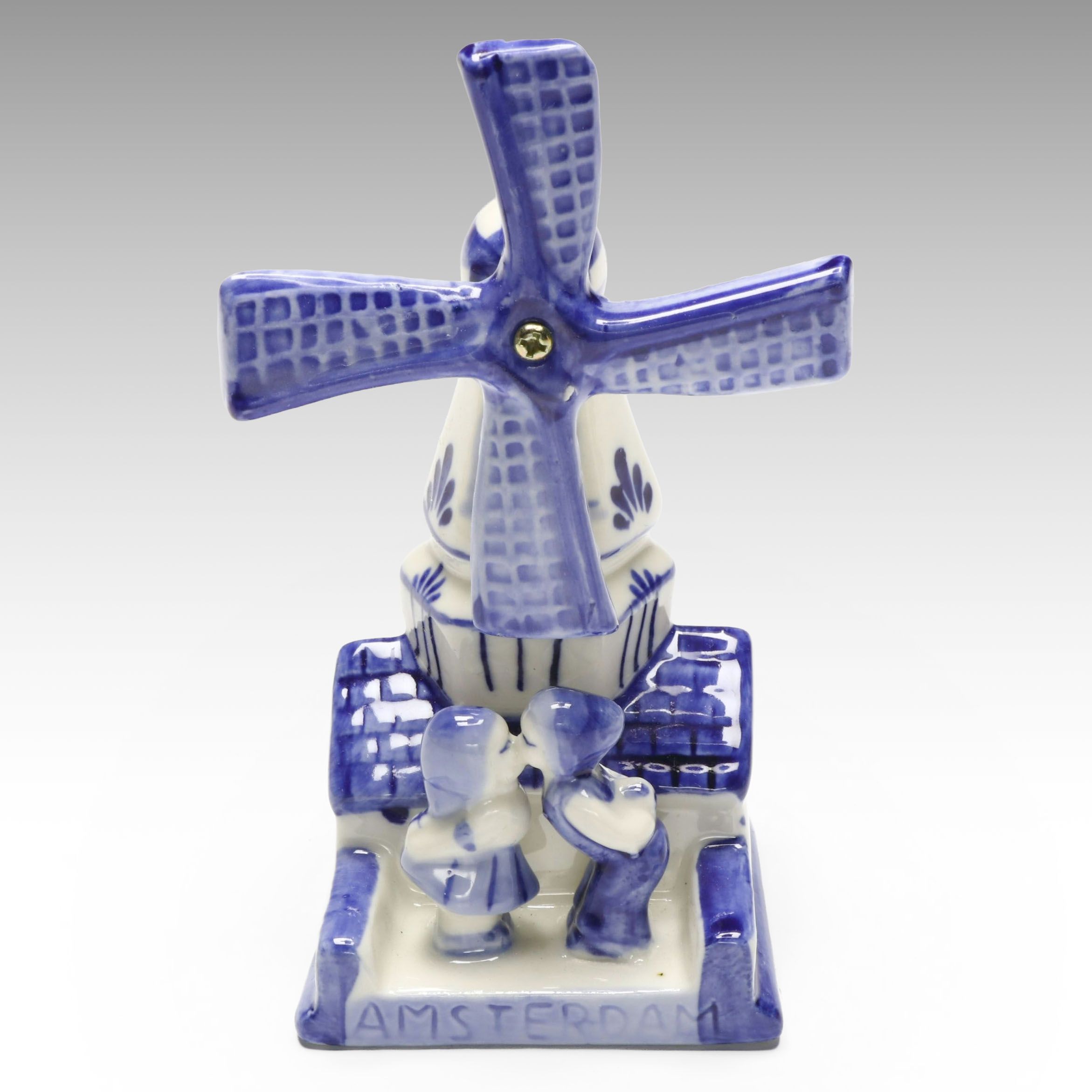 Dutch Hand-Painted Delft Blue Ceramic Windmill Figurine