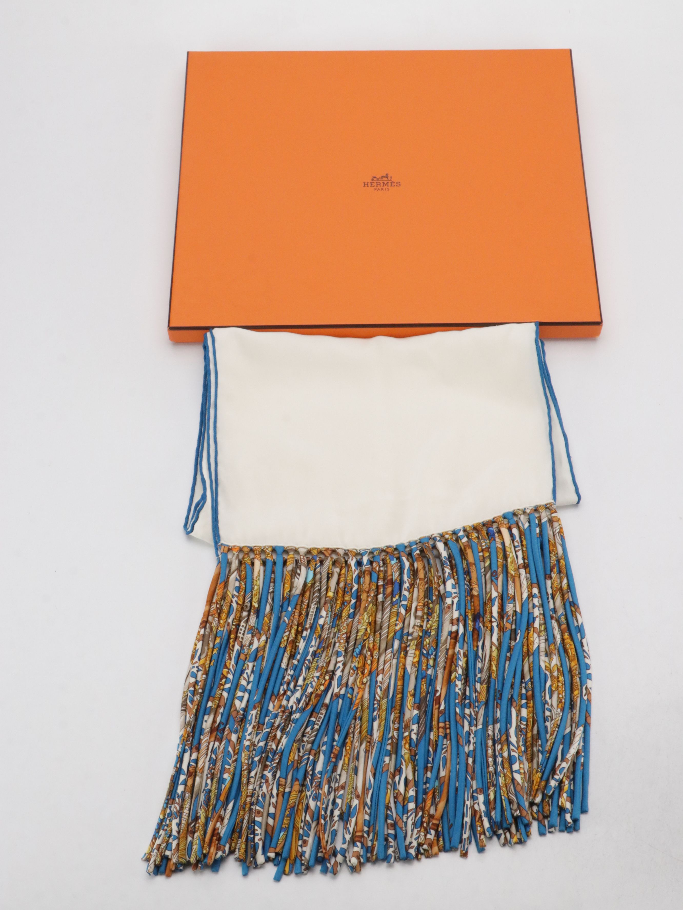 Hermès petit h Scarf Fringe Stole in Silk Twill with Box