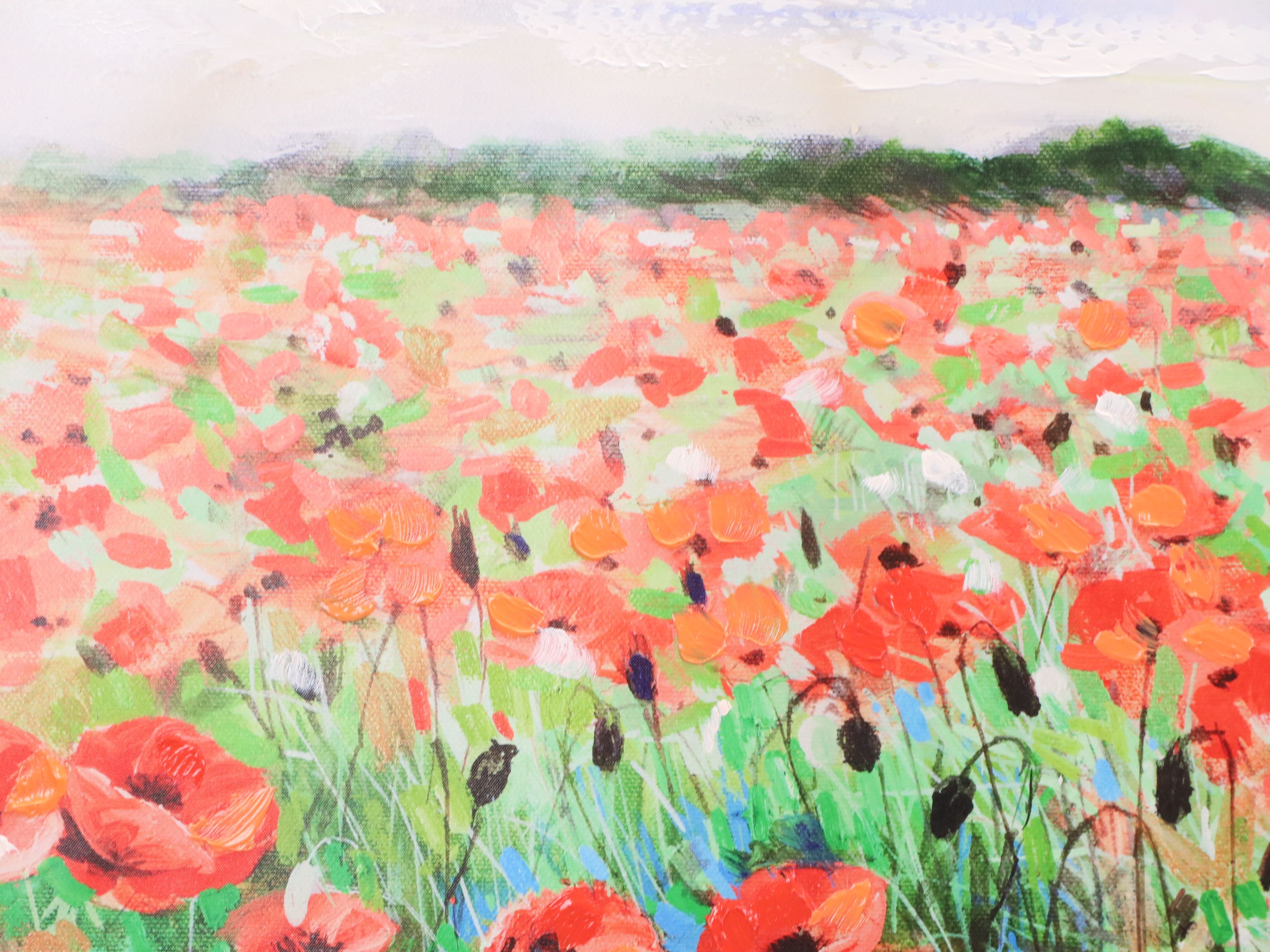 Embellished Gicleé on Canvas of Poppy Field, 21st Century