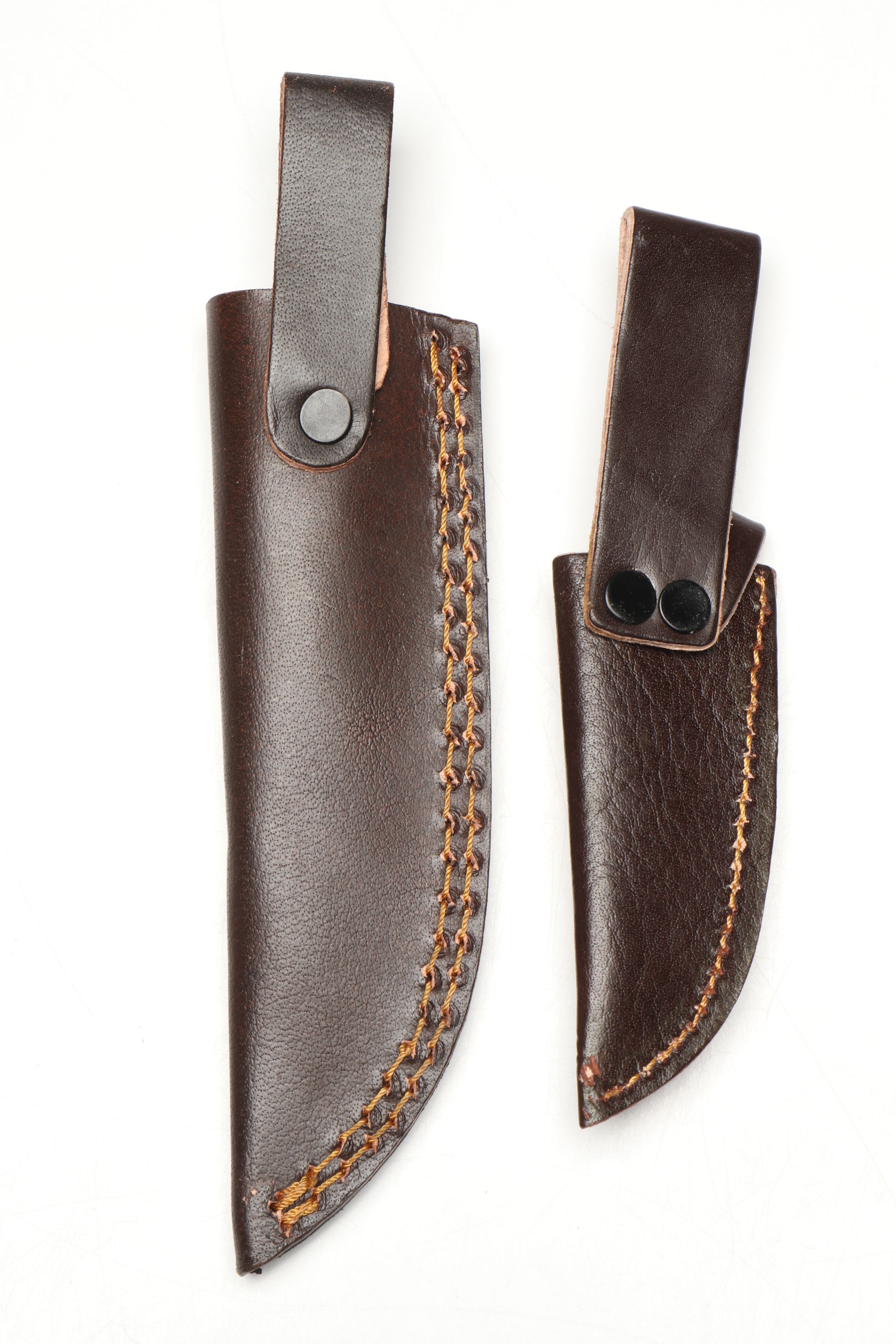 Damascus Steel Skinner and Hunting Knives in Leather Scabbards