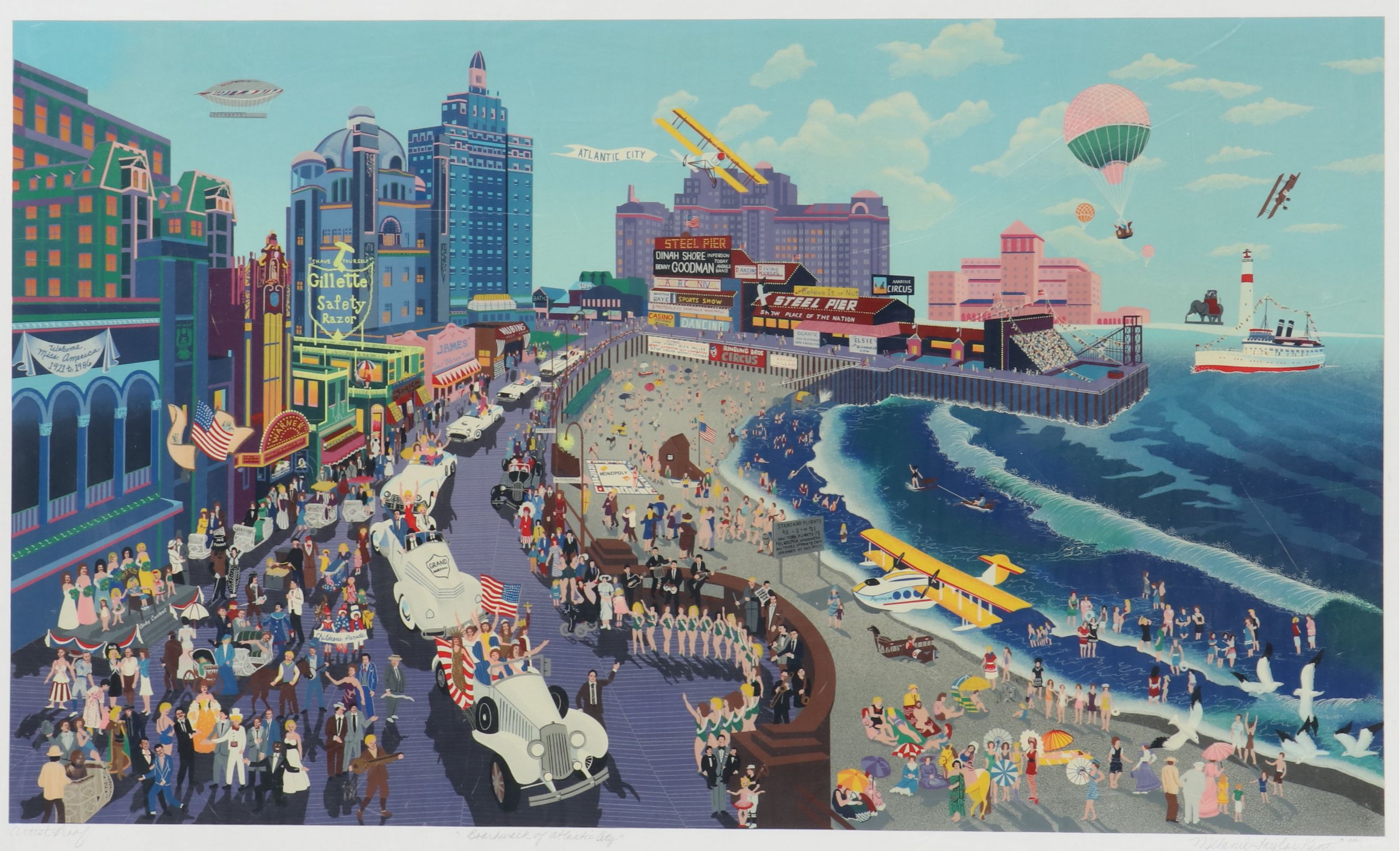 Melanie Taylor Kent Serigraph "Boardwalk of Atlantic City," 1986