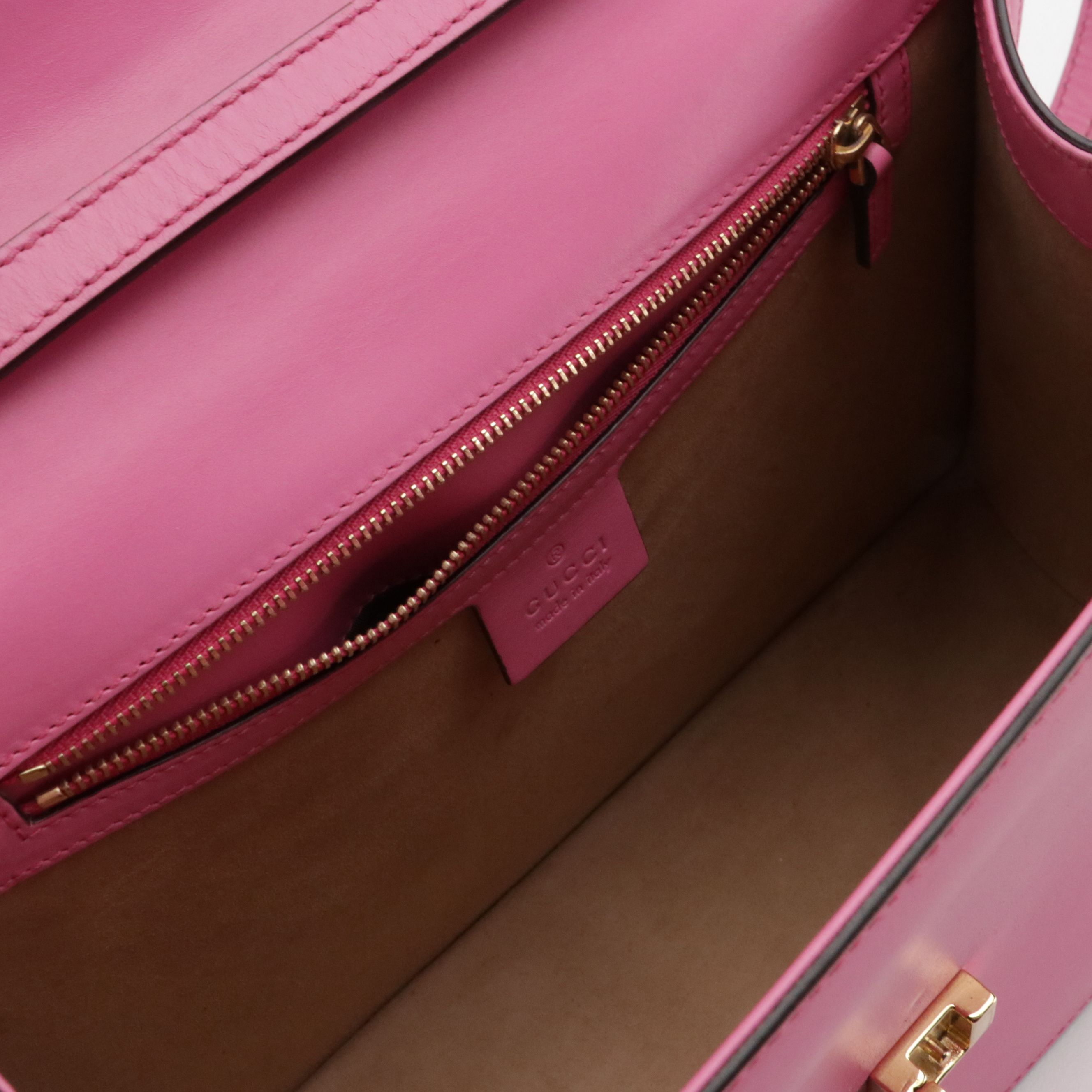 Gucci Medium Sylvie Top Handle Two-Way Bag in Web Striped Pink Leather