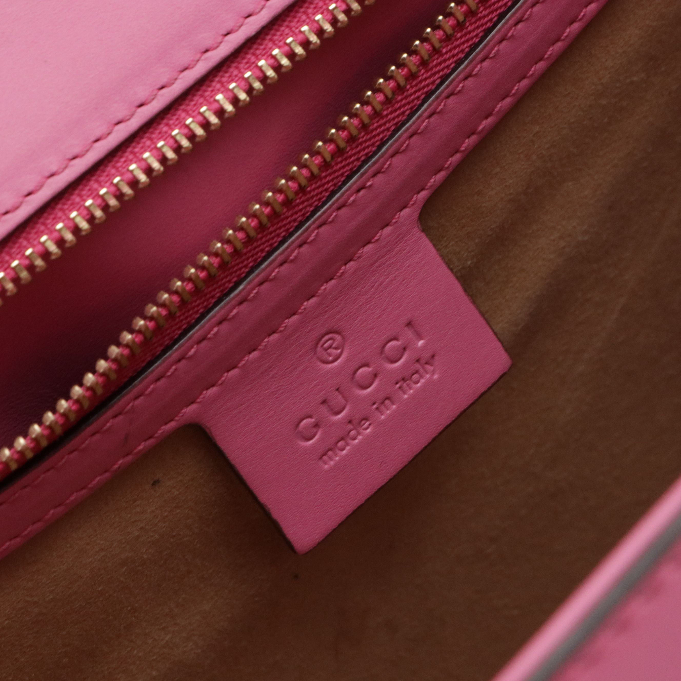 Gucci Medium Sylvie Top Handle Two-Way Bag in Web Striped Pink Leather