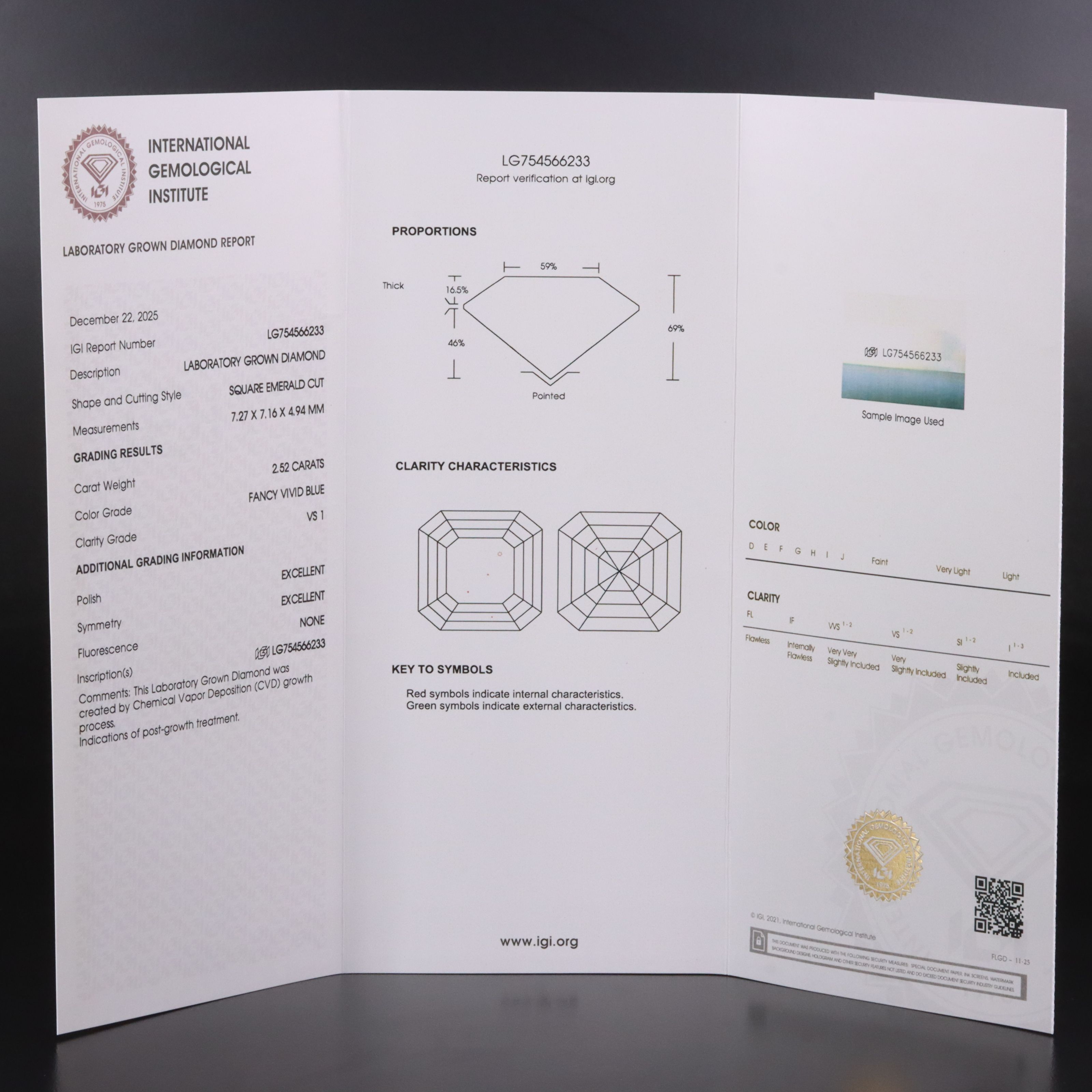 Loose 2.52 CT Lab Grown Fancy Vivid Blue Diamond with IGI Report